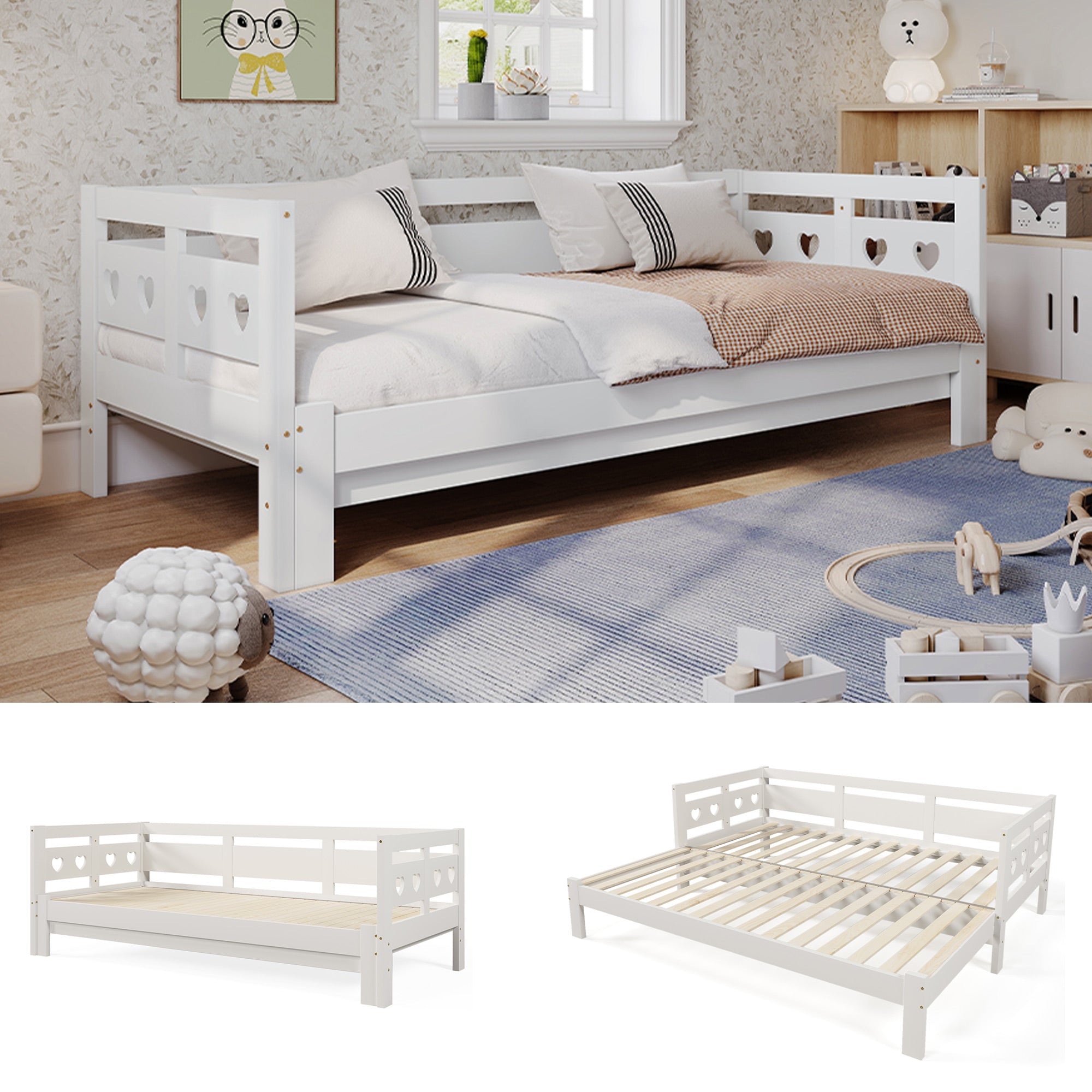 Wooden 3FT Single Sofa Guest Bed with Pull-out Trundle - Clearance