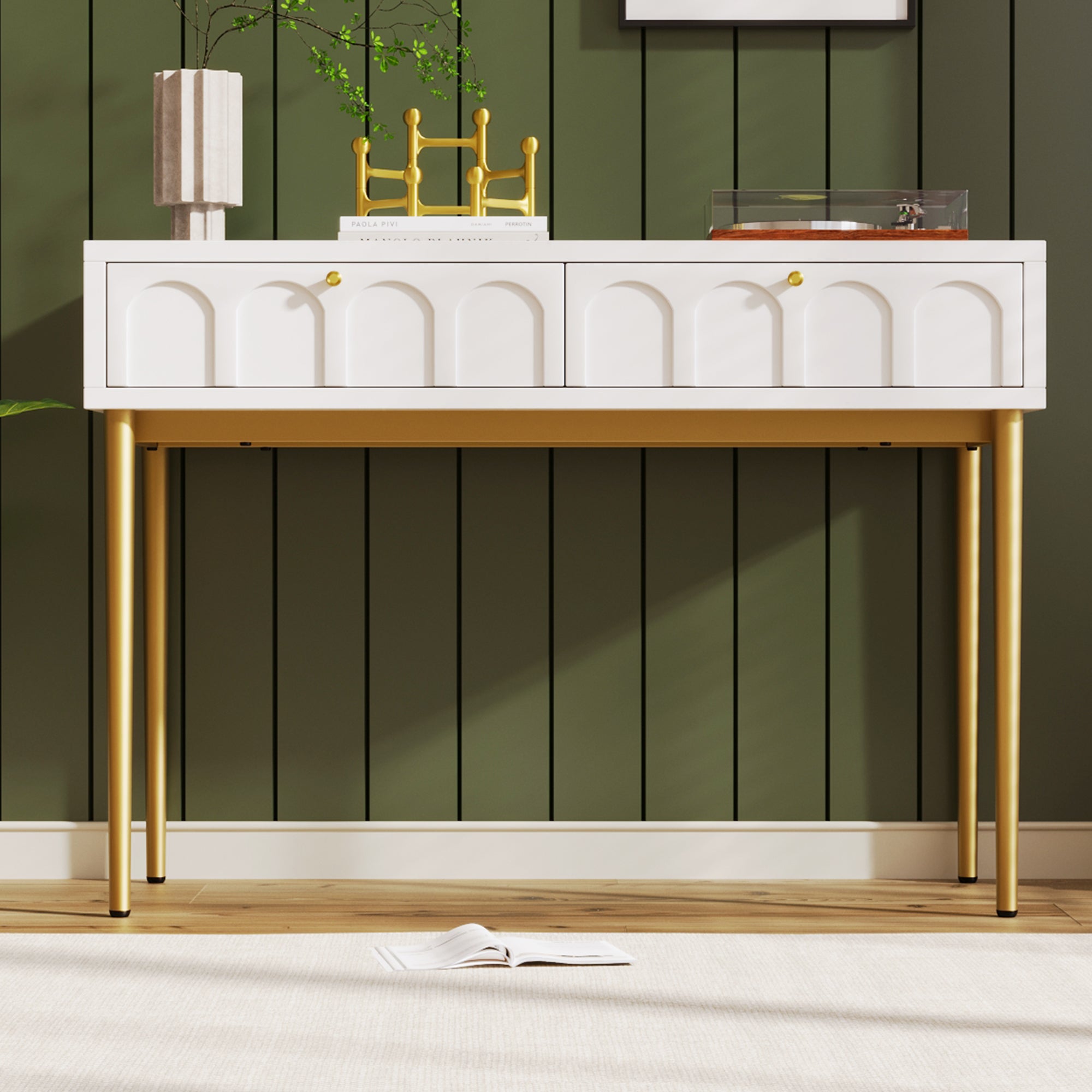 Dressing Table with 2 Drawers 76.5cm High, Cream-White Particle Board - Clearance