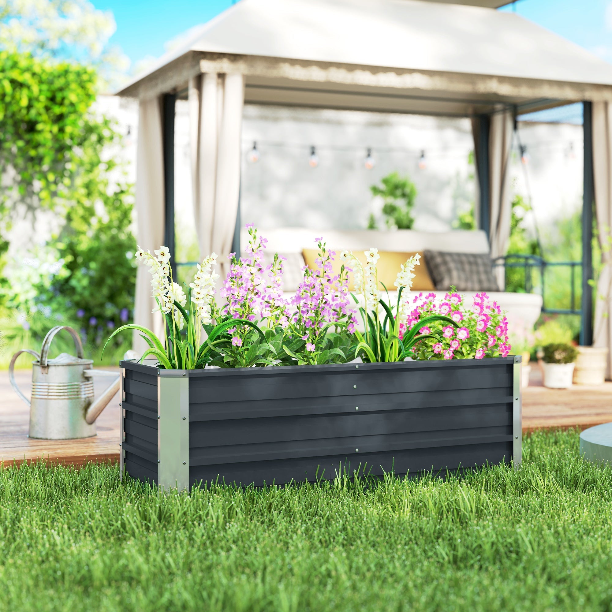 Steel Raised Garden Bed/Planter 125x47x40cm, Charcoal Grey