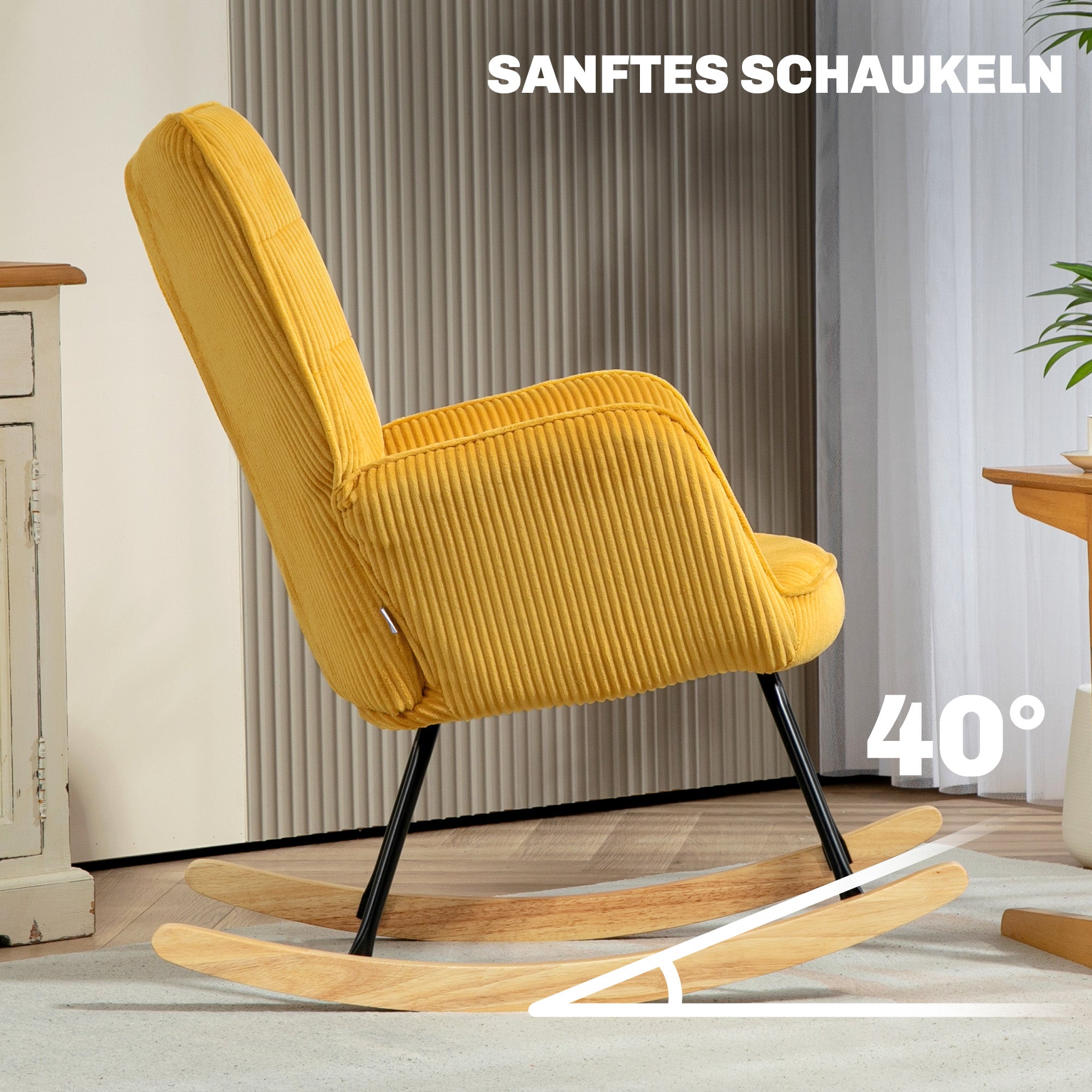 Rocking Chair/Armchair Berber Fleece Armrest Wooden Runners, Yellow