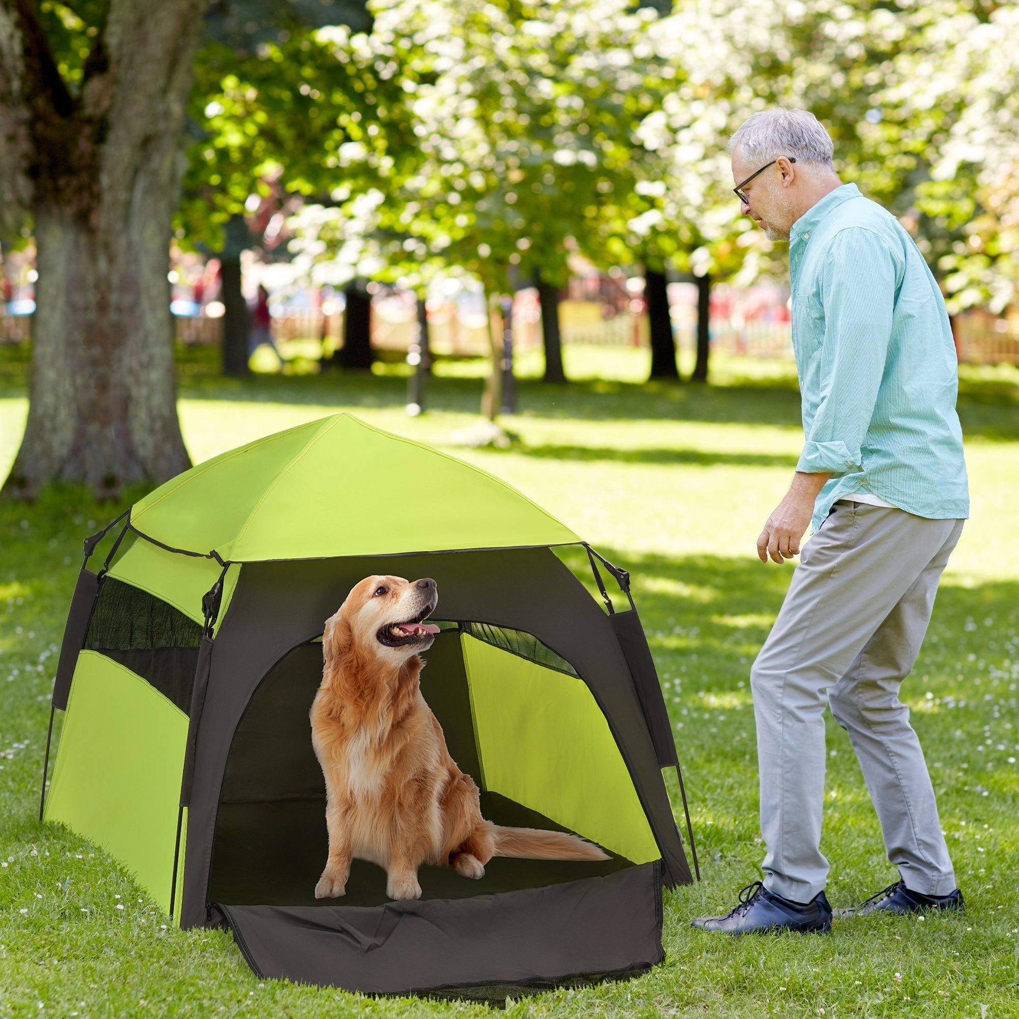 Pet Tent Teepee, Outdoor Use Sunshade Mesh Window, Green