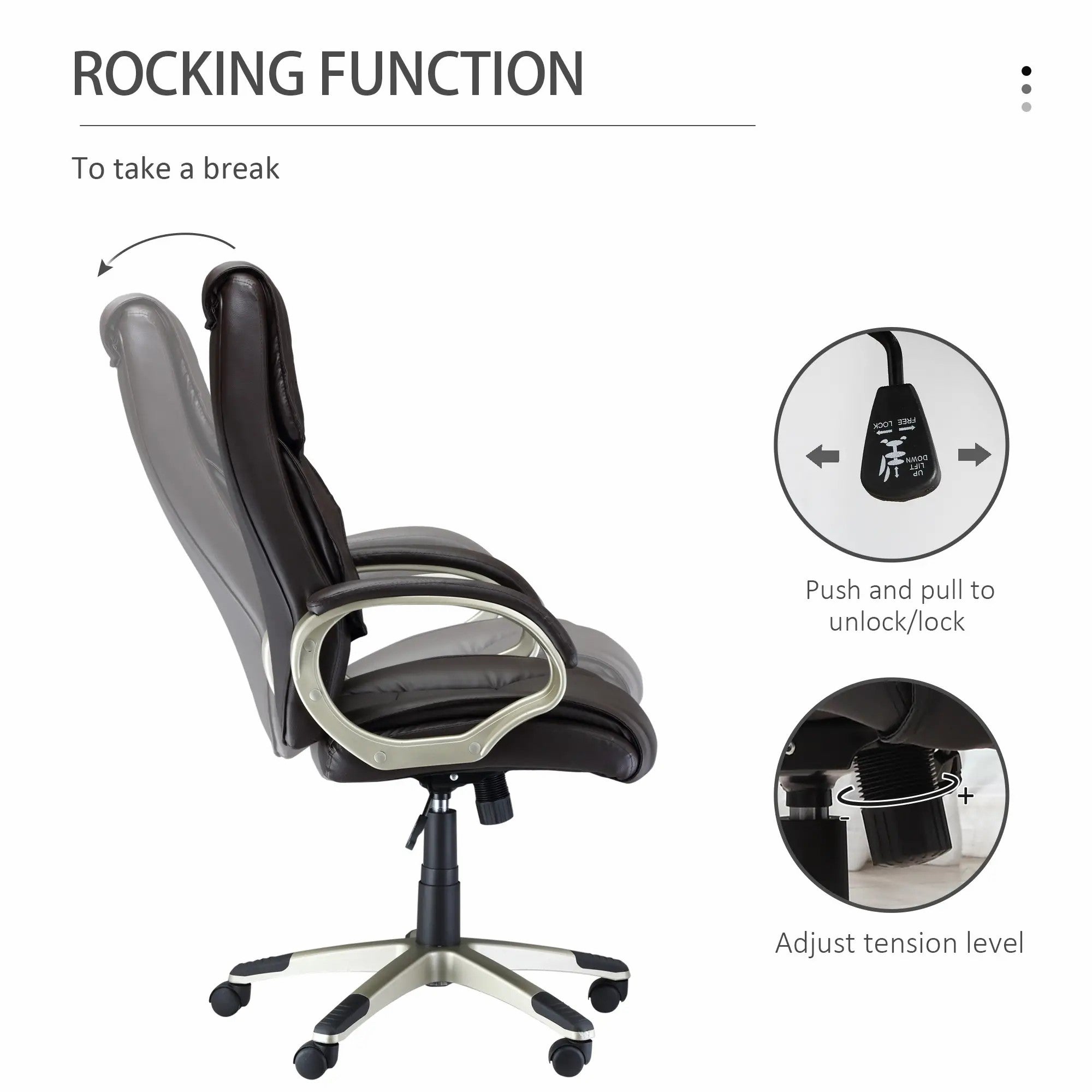 Home Office Chair High Back Adjustable Height Rocking Faux Leather Brown