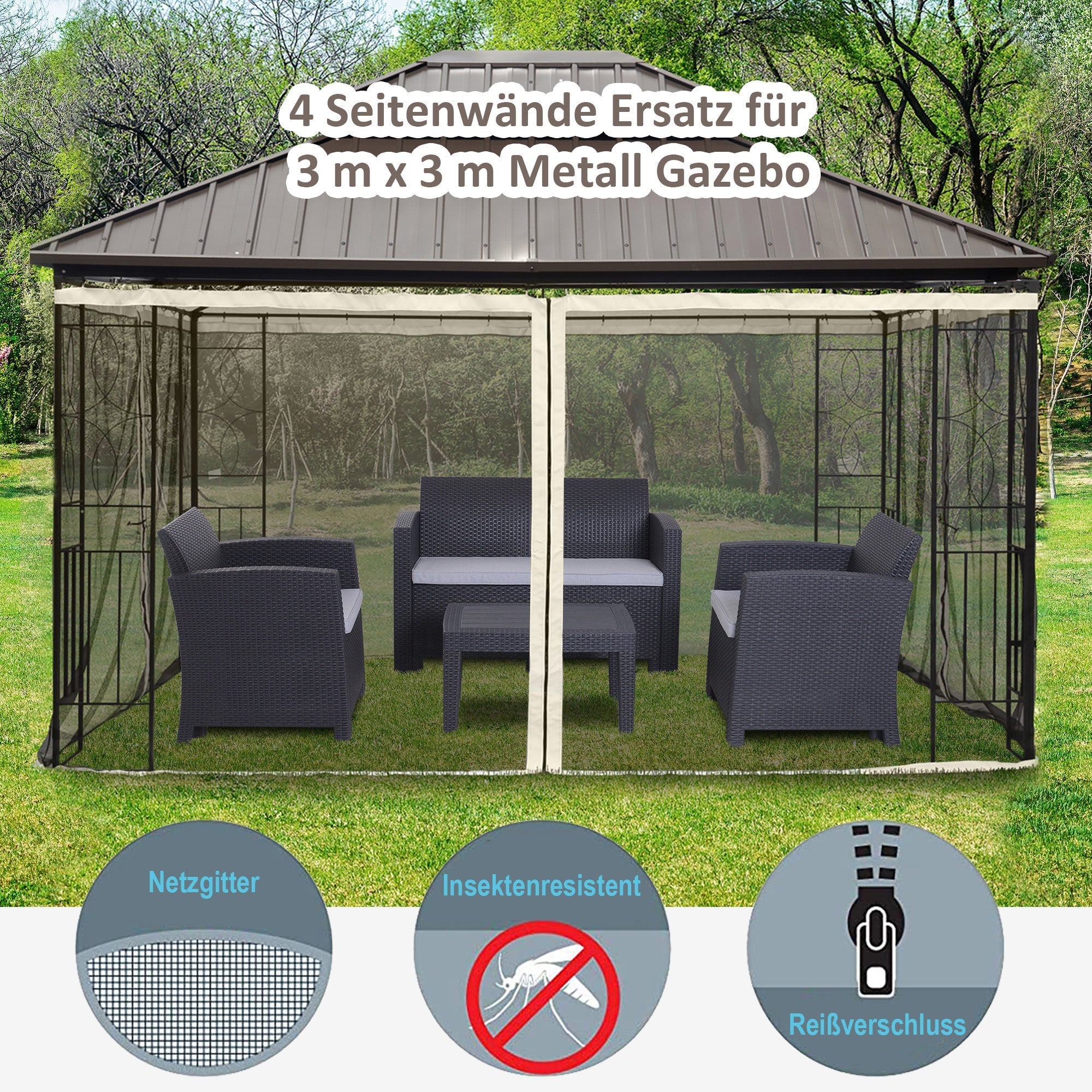 Mosquito Net 3x4 Gazebo 4 Side Panels Nylon Mesh, Black