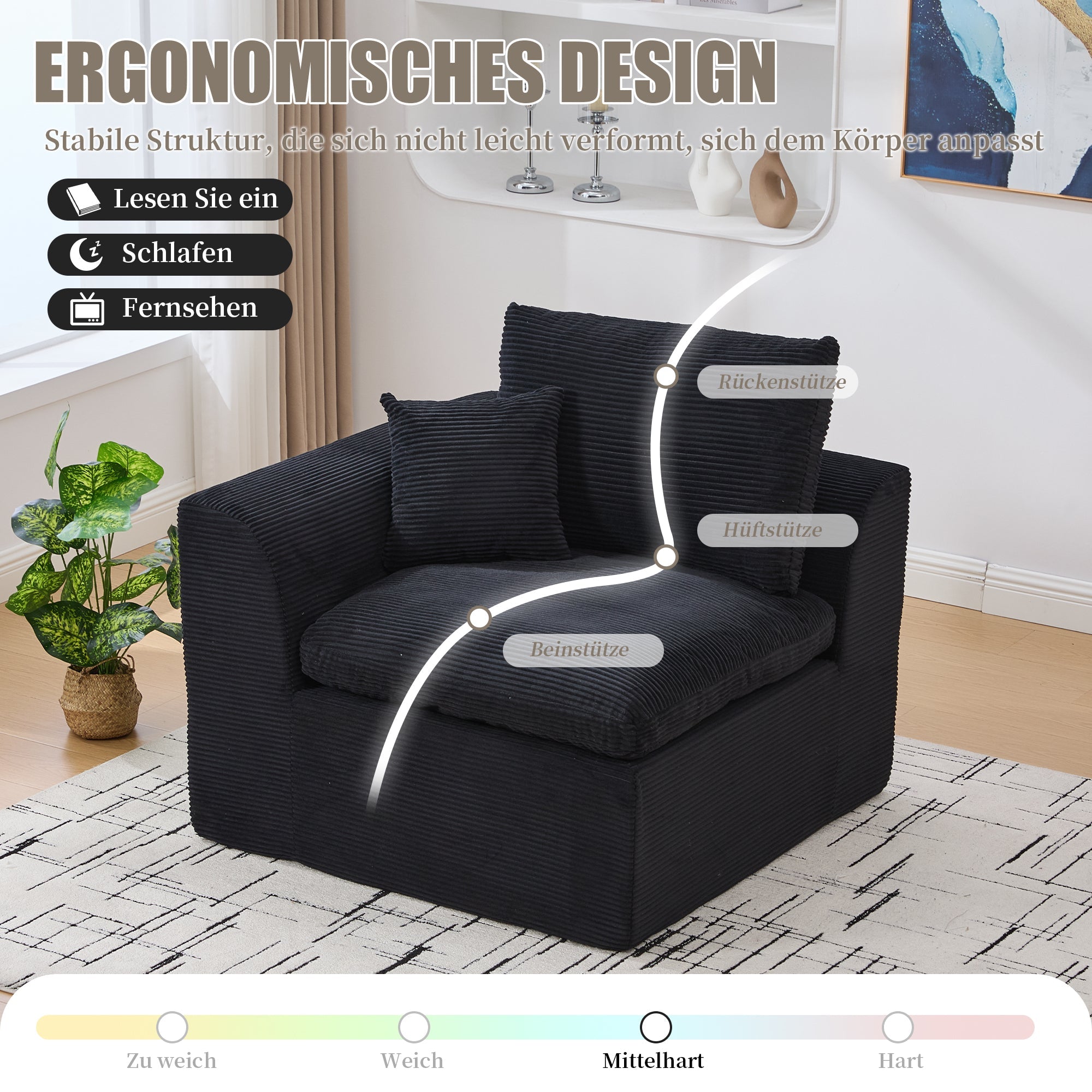 Modern Two-Seater Sofa, Nordic-Style Comfortable with Cushions, Fabric