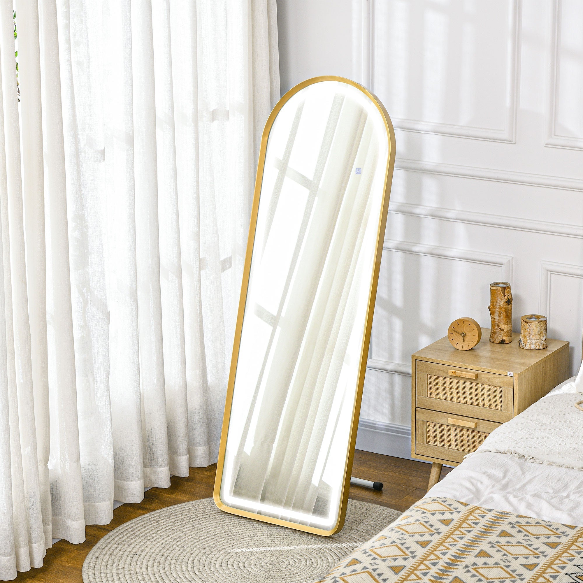 Ganzkörperspiegel, dimmbare LED, Wand- & Standspiegel, Touch-Schalter, Gold