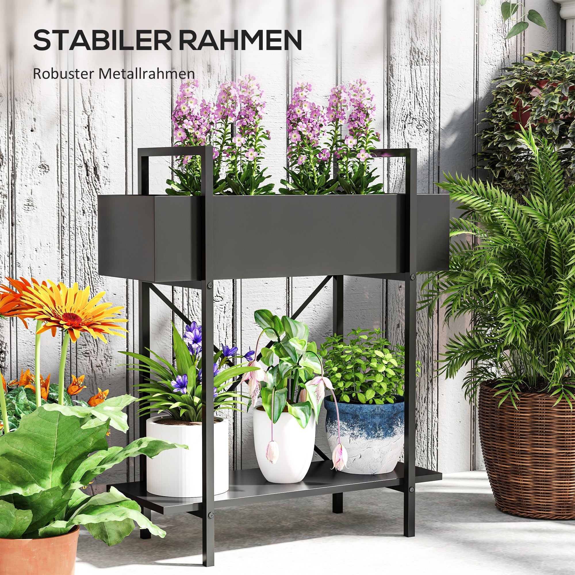 2-Tier Plant Stand, 70cm High, Metal, Black