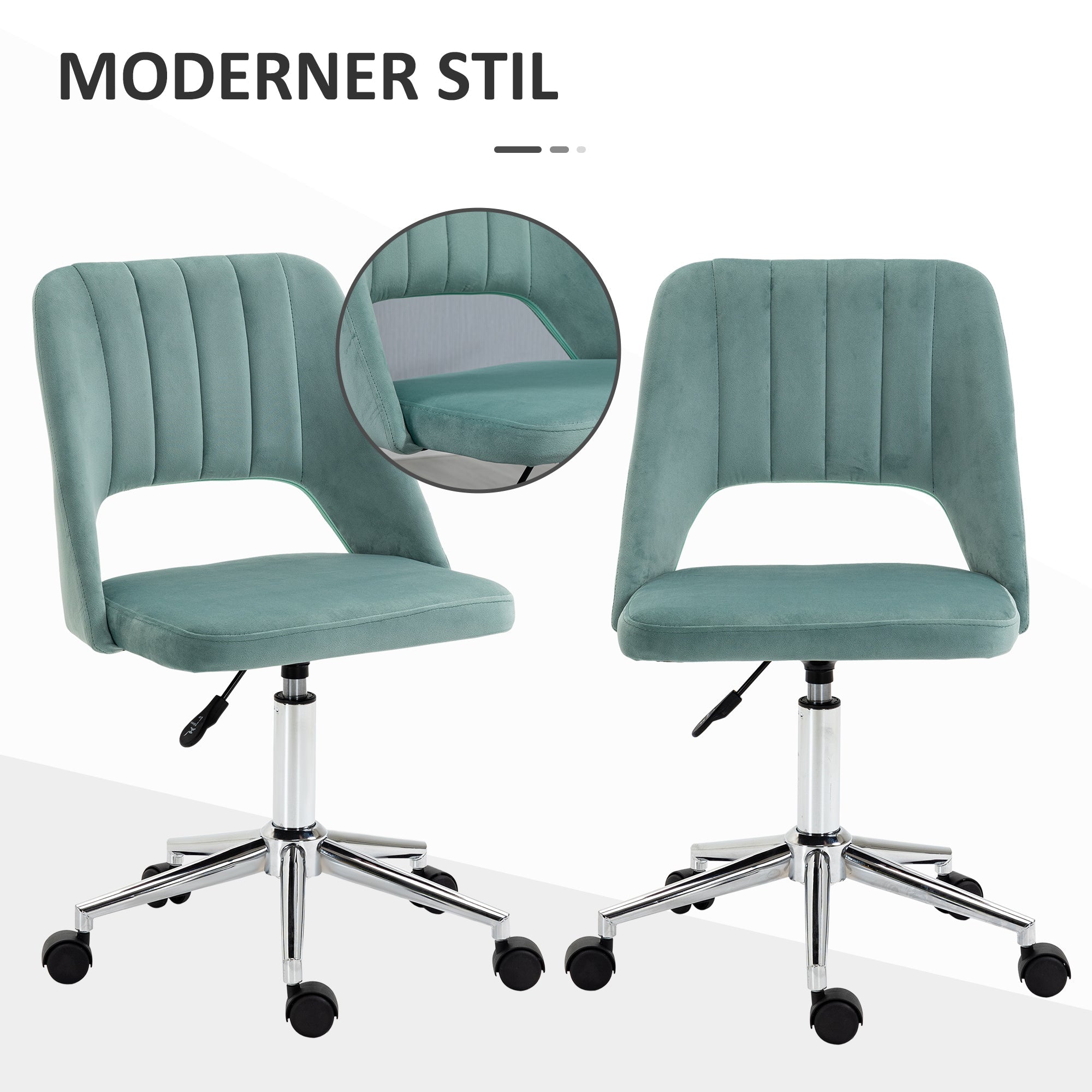 Vinsetto Desk Chair, Adjustable Swivel Office without Armrests, Green Velvet