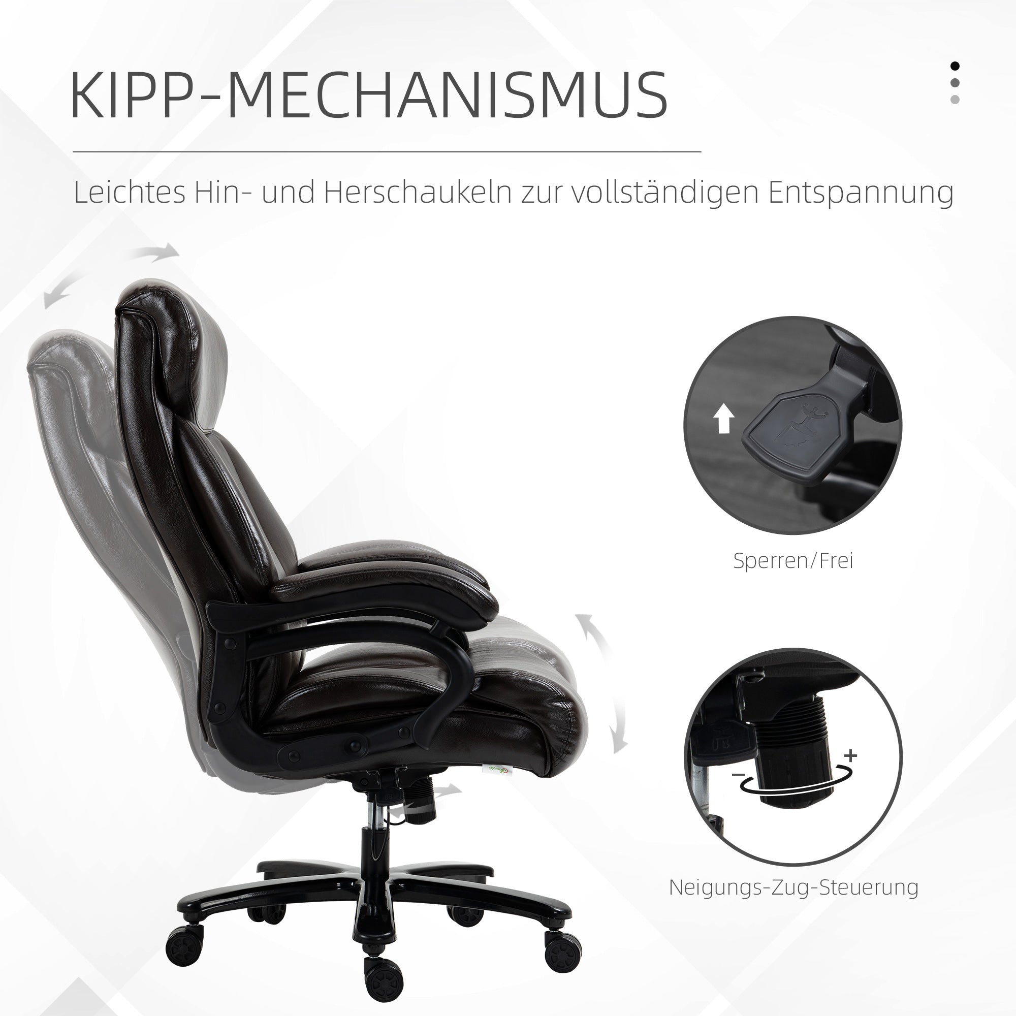 Vinsetto Office Chair, Ergonomic Height Adjustable, Thick Padding, 180 kg Capacity, Faux Leather