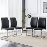 Stühle (4er-Set), bequem mit silberfarbenen Metallbeinen, schwarzes PU