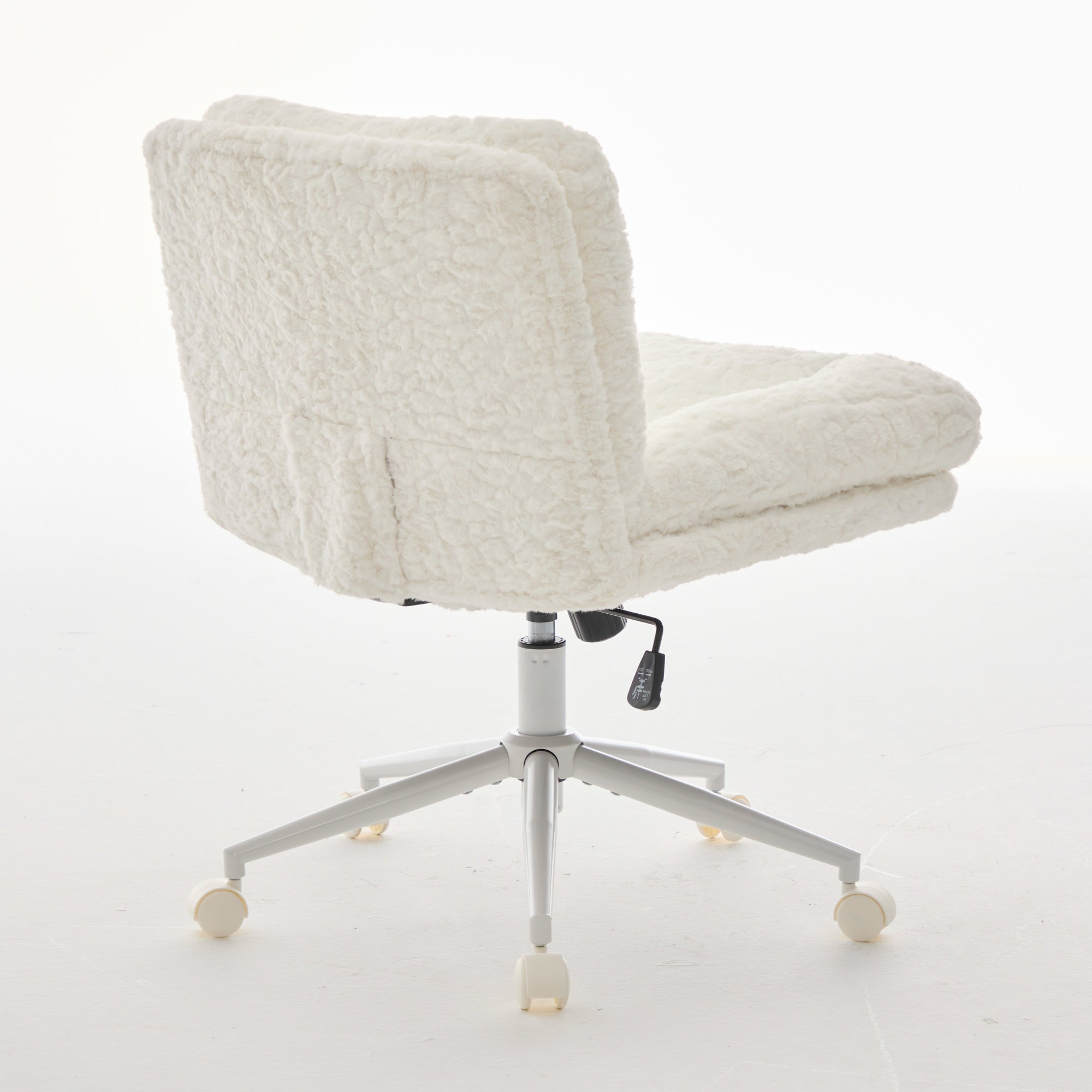 Wider Seat Office Chair with Artificial Rabbit Hair and Swivel Metal Base, Cream