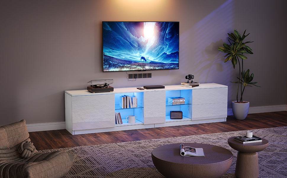 TV Stand 160 x 40 x 52 cm, High-Gloss with LED Lighting, for 65" TVs, Living Room and Bedroom