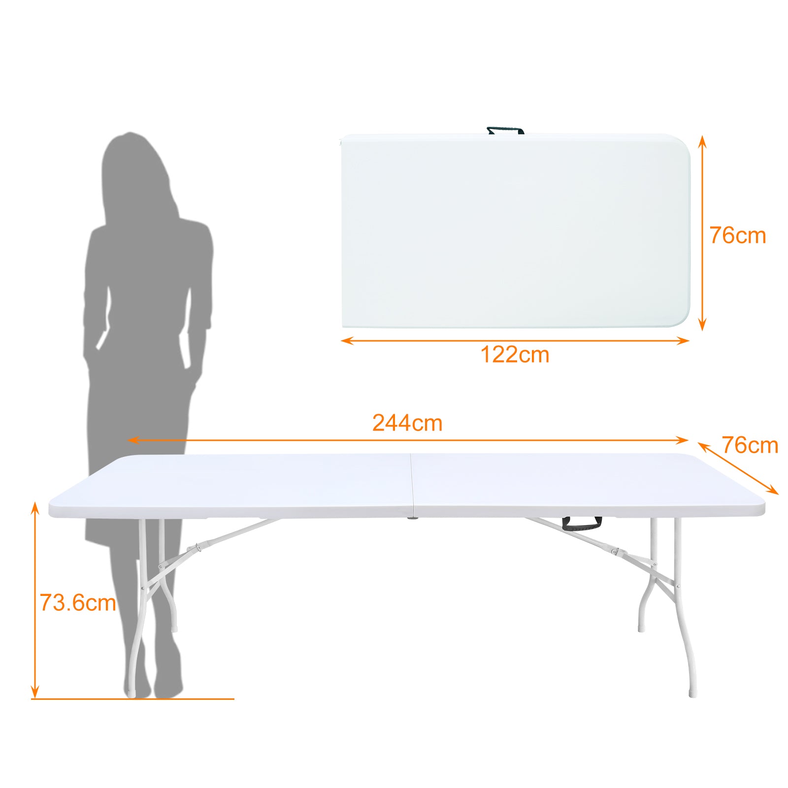 Klapptisch 244cm, tragbar, strapazierfähig, weiß