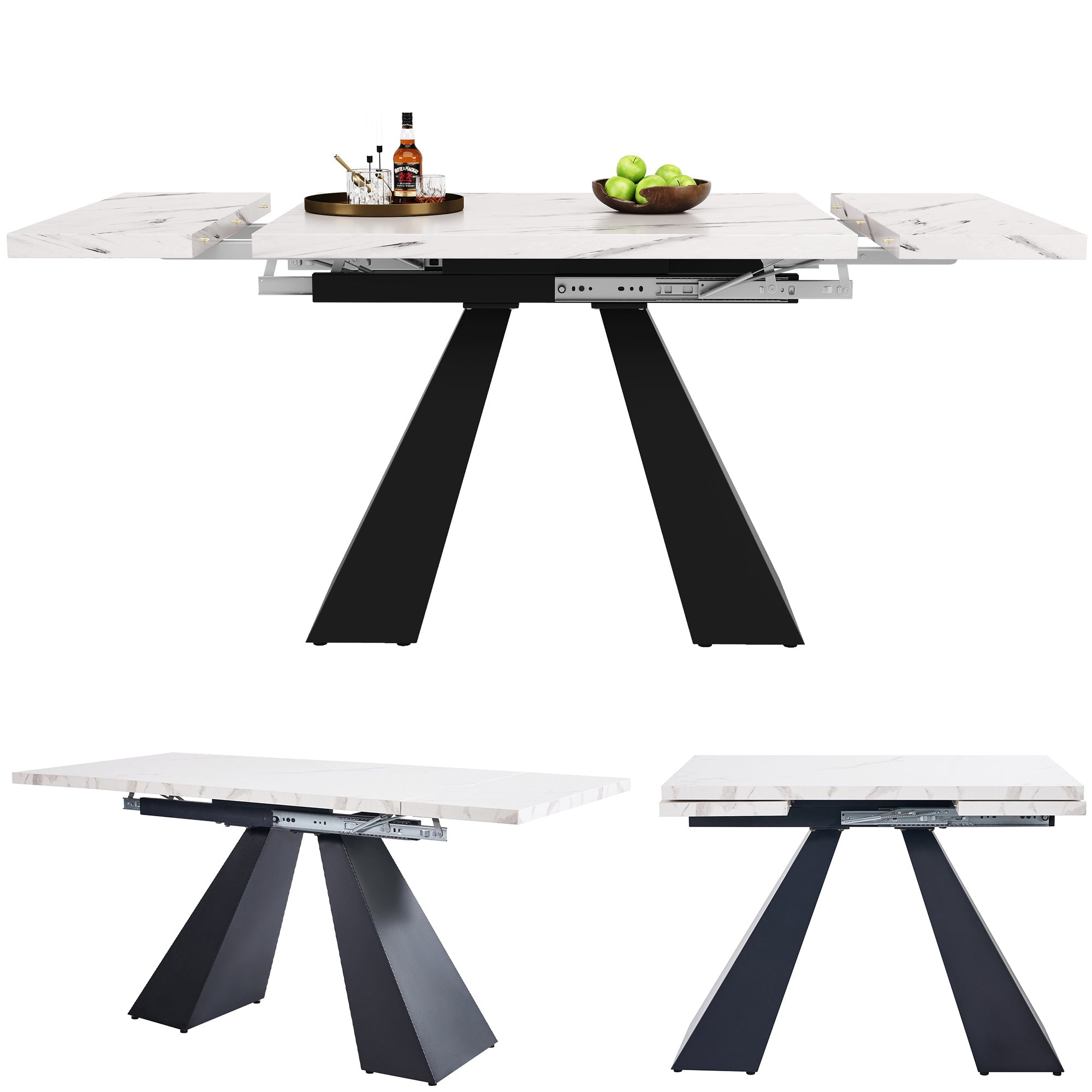 Extendable Dining Table Telescopic 99-159cm Space-Saving Pedestal Legs - White