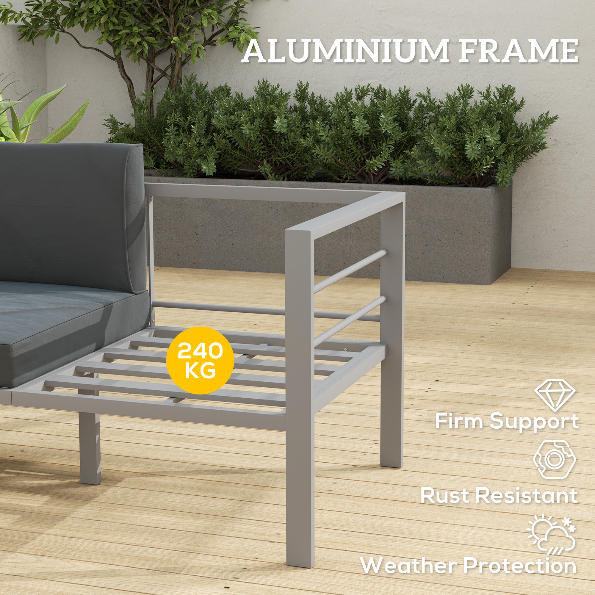 Two-Seater Garden Sofa Aluminium Frame Grey