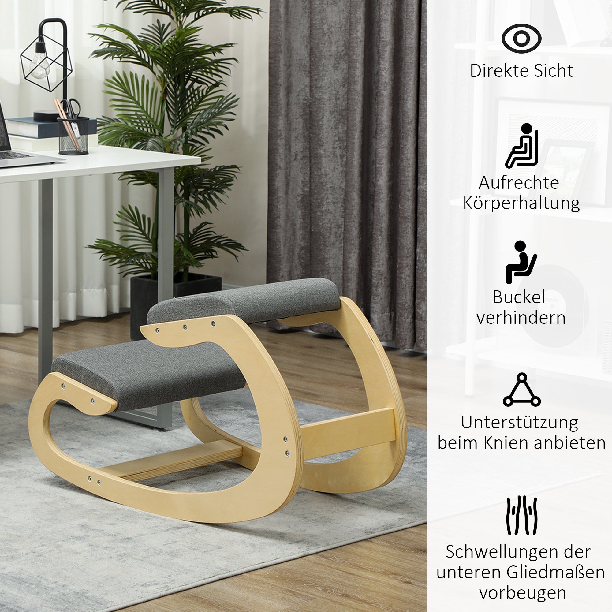 Ergonomischer Kniestuhl, Schaukel-Kniestuhl Posture Grau