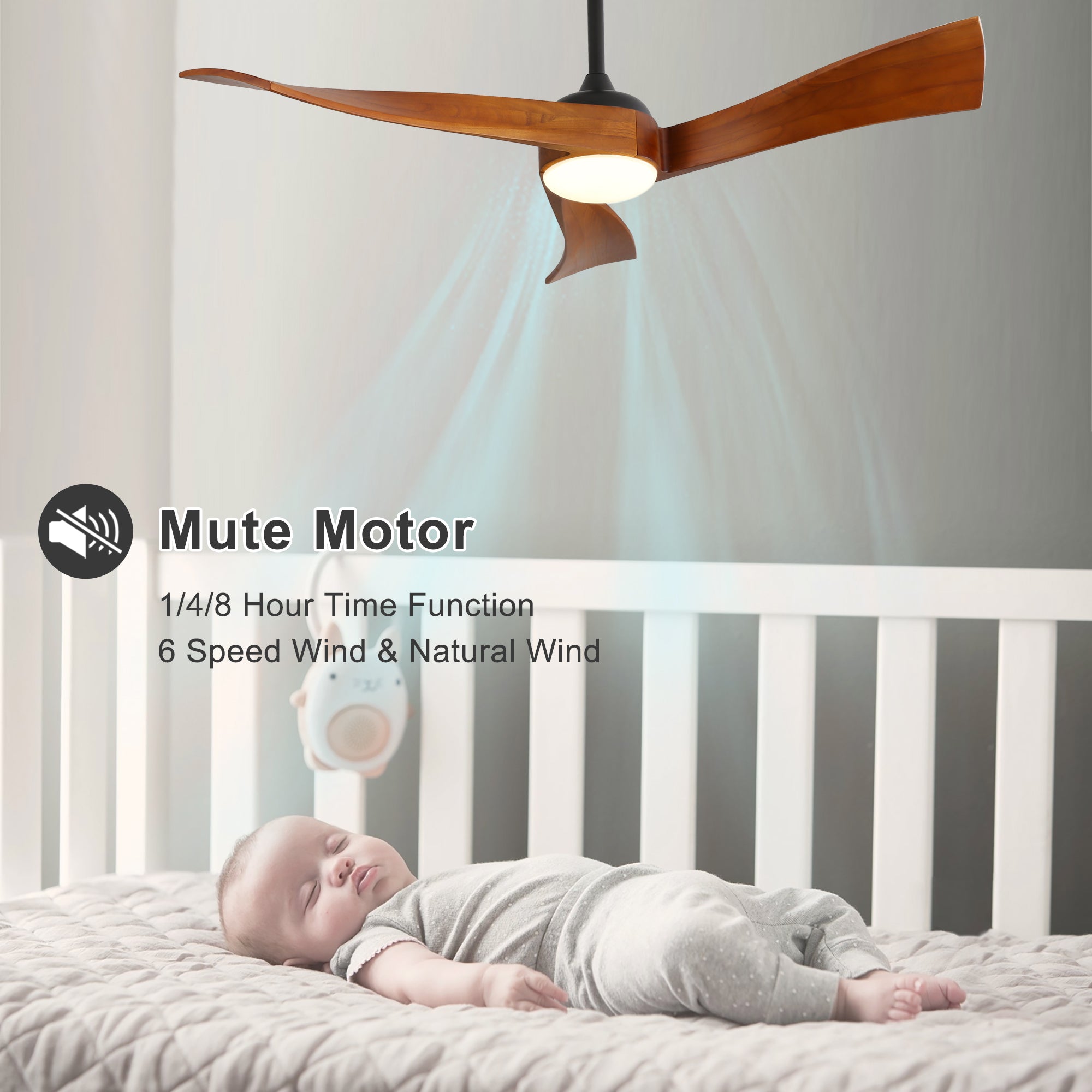 52-inch Ceiling Fan with Light, 6 Speed Settings, Energy-Saving DC Motor, Remote Control