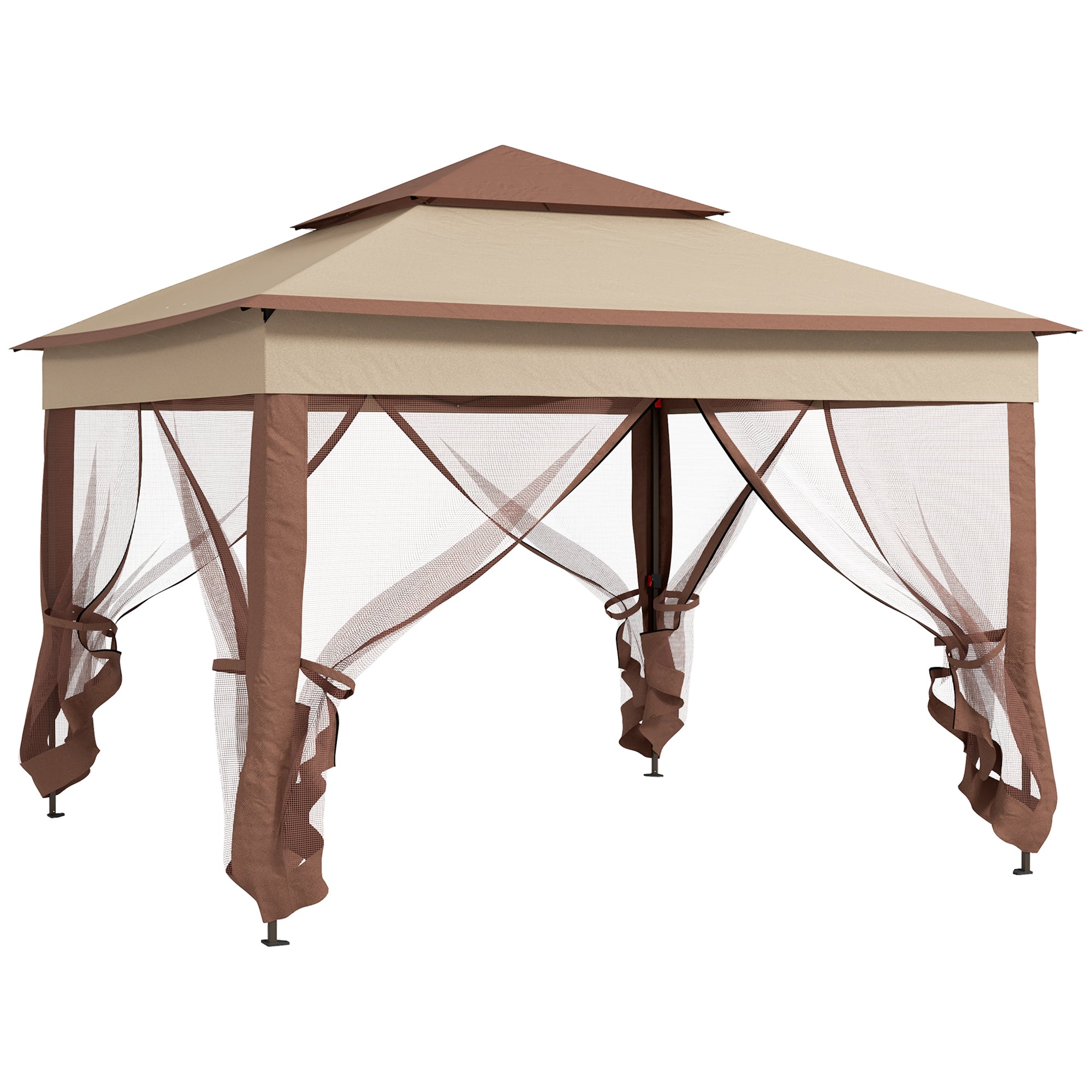 3x3m Pop Up Gazebo Double-roof Tent Netting Carry Bag Khaki