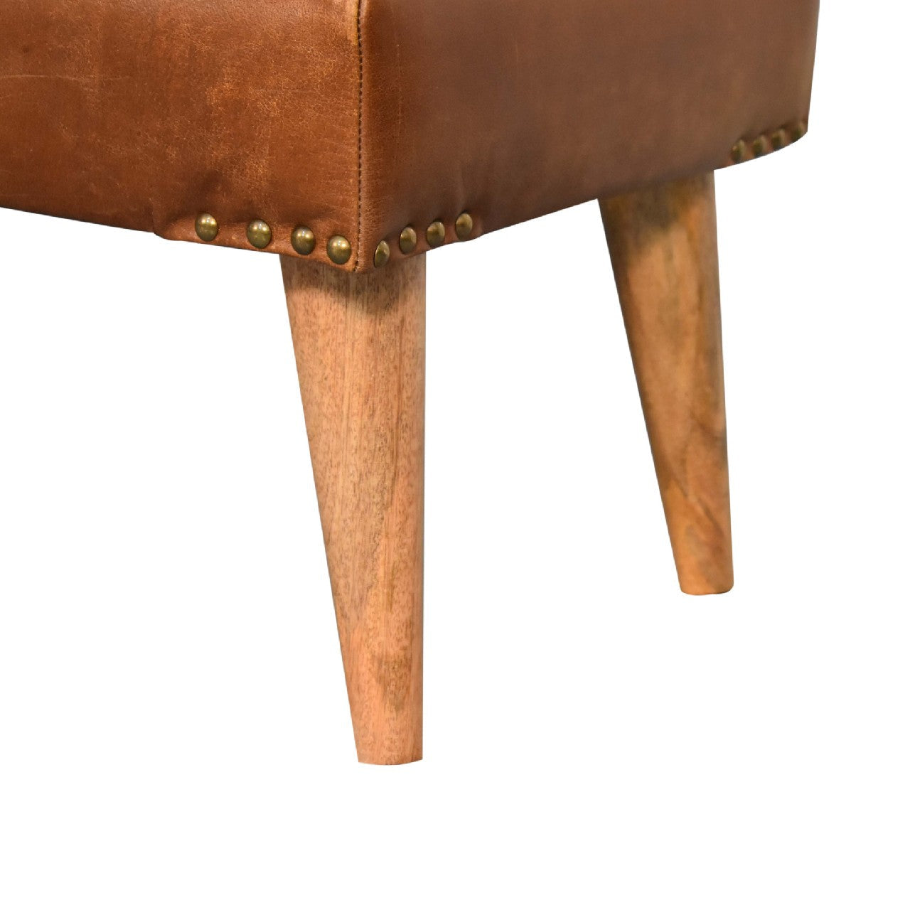 Solid Wood Bench, Upholstered Bouclé Buffalo Hide Leather, Beige