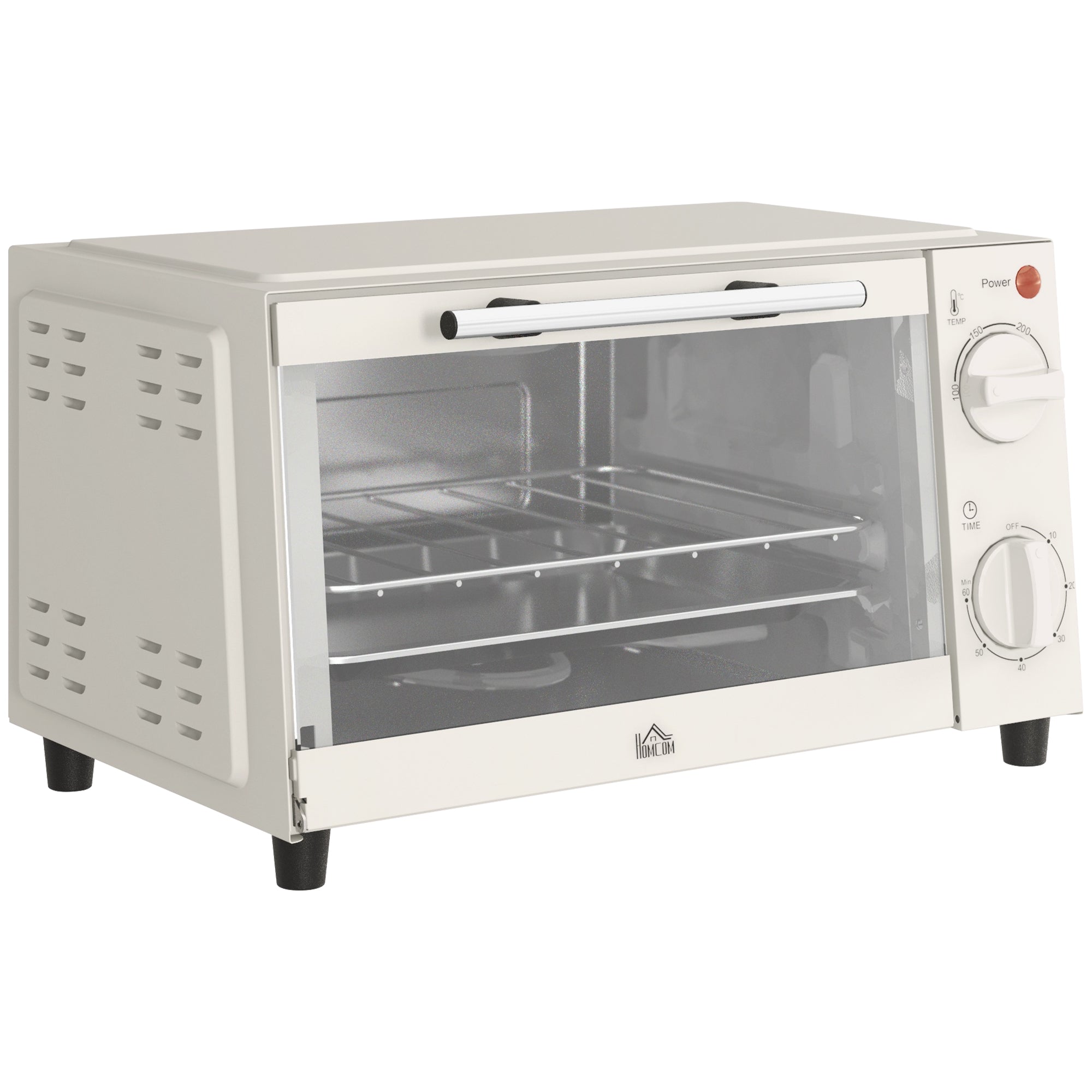 Mini Oven 9L 750W with Baking Tray, Grill, Timer - Stainless Steel/Cream White