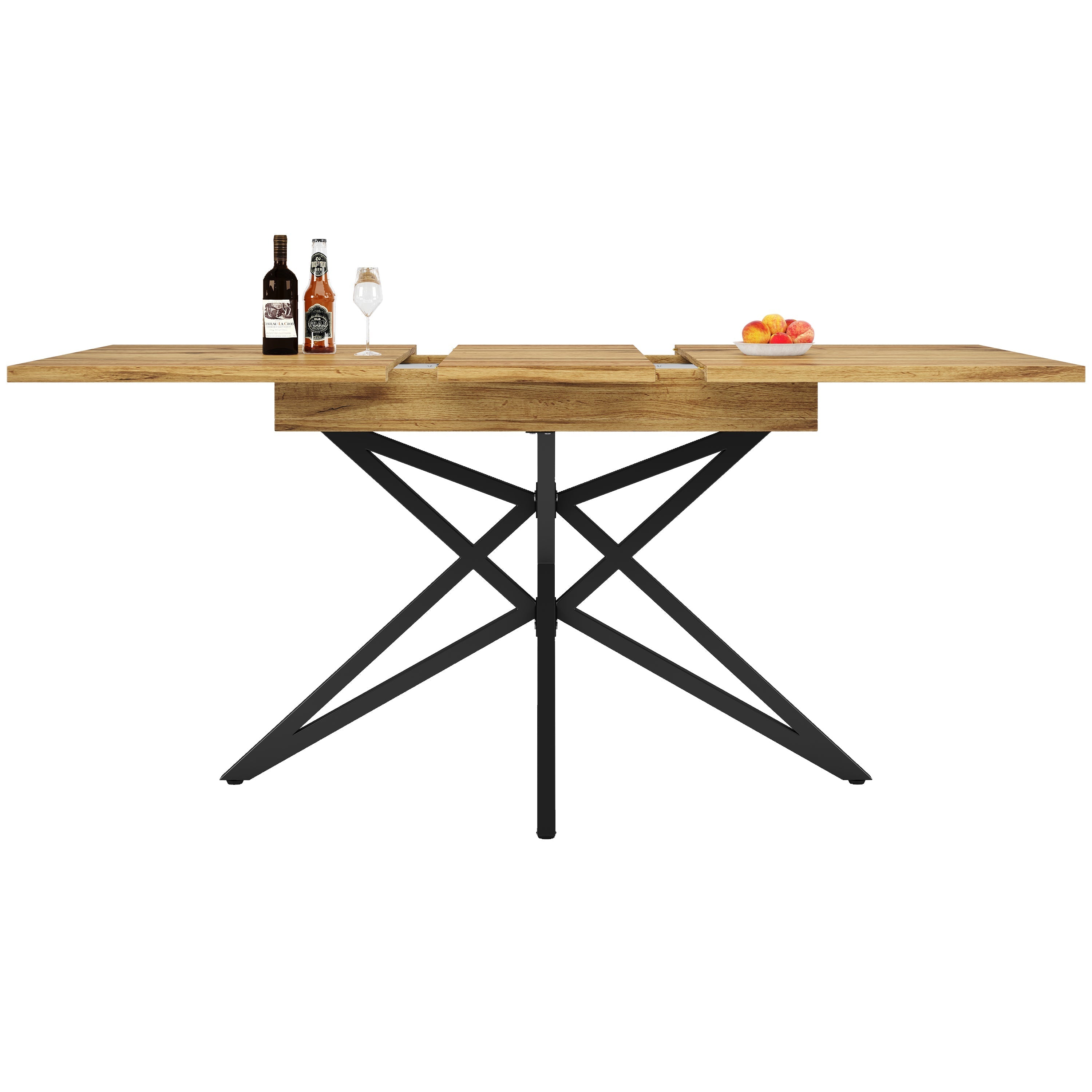Extendable Dining Table with Star-Shaped Legs, Walnut and Marble Look