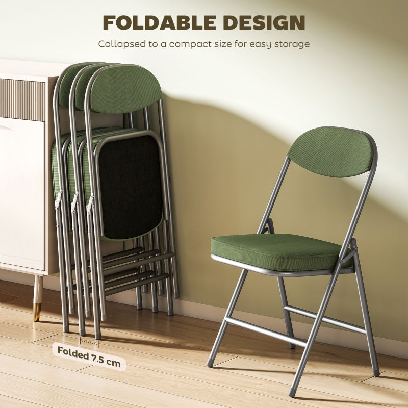 Folding Chairs Set of Four Corduroy Green