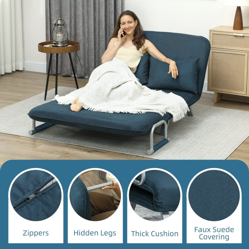Two-Seater Click-Clack Sofa Bed, Convertible Sleeper Couch, Navy Blue