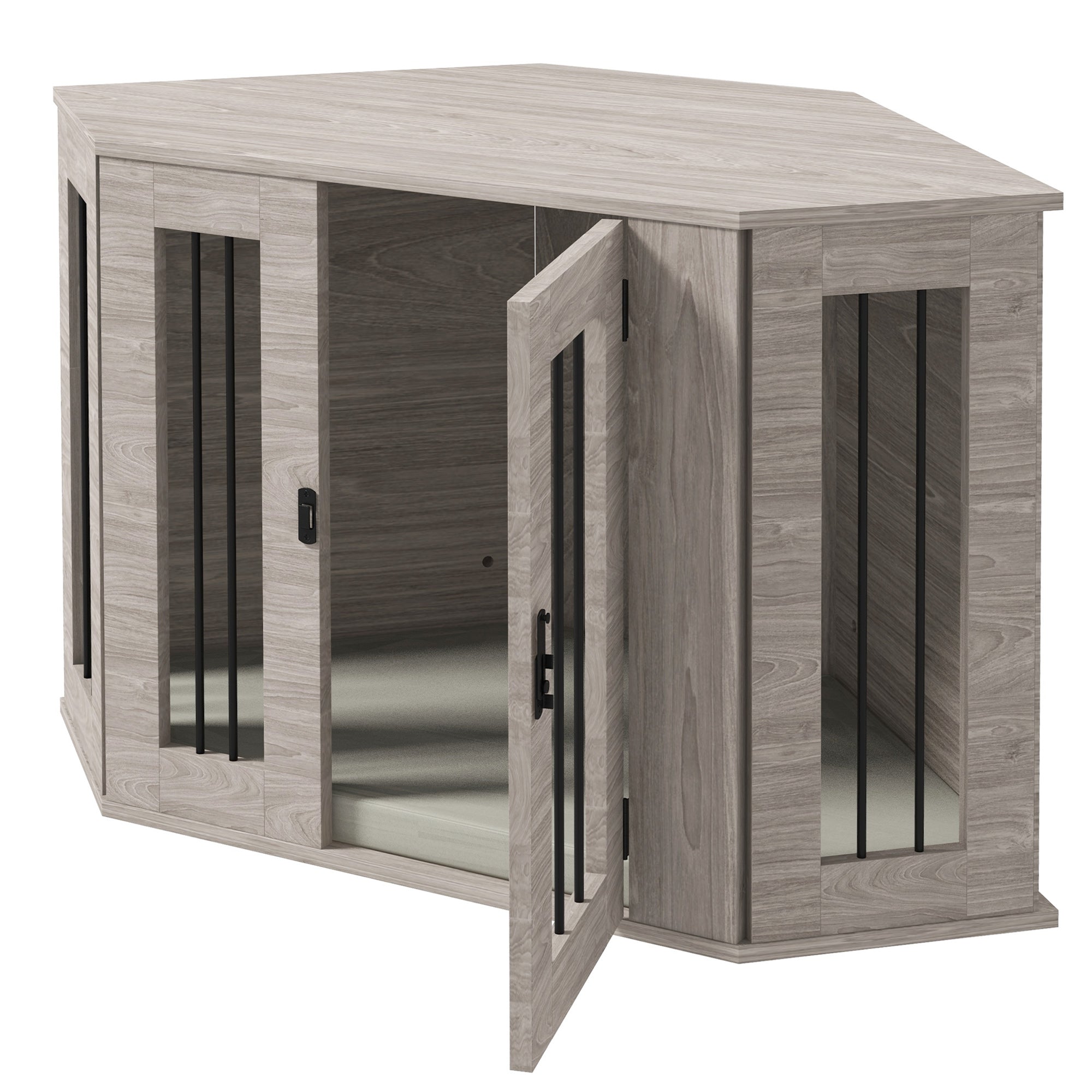 Square Dog Cage, Cushion Latch, Walnut