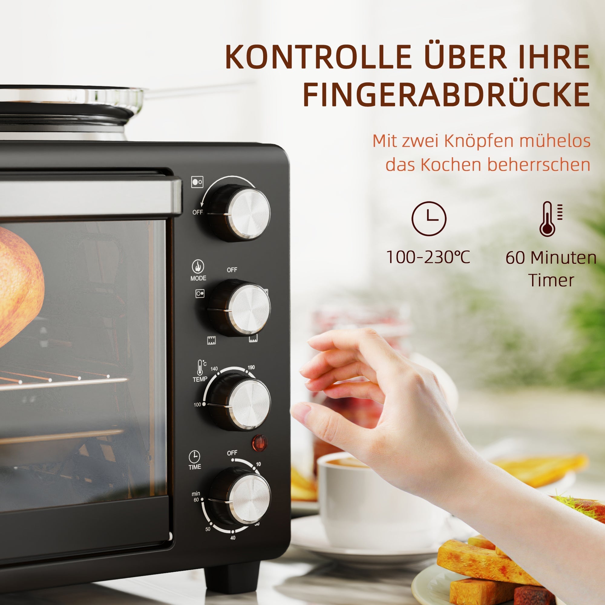 Mini-Backofen 28L 2600W mit 2 Kochplatten, Schwarz