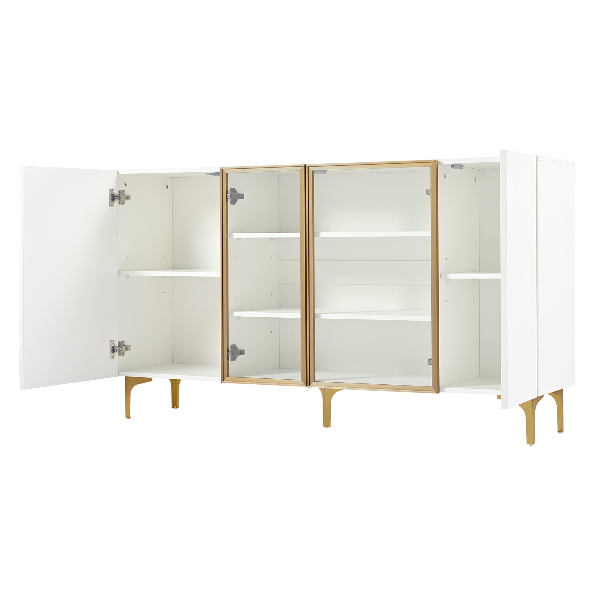 Sideboard, 4-Door with Glass & Metal, Handleless, White