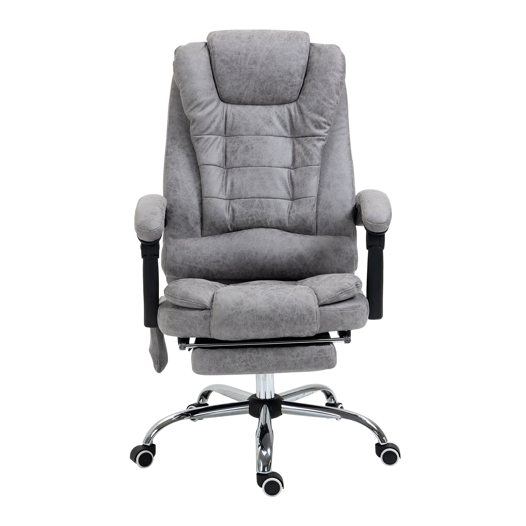 Executive Office Chair, Heated 6-Point Vibration Massage Swivel Recliner with Footrest, Grey
