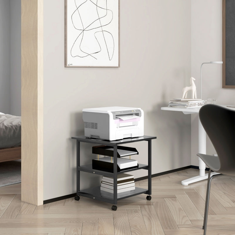 Three-Tier Printer Stand with Wheels, Steel Black