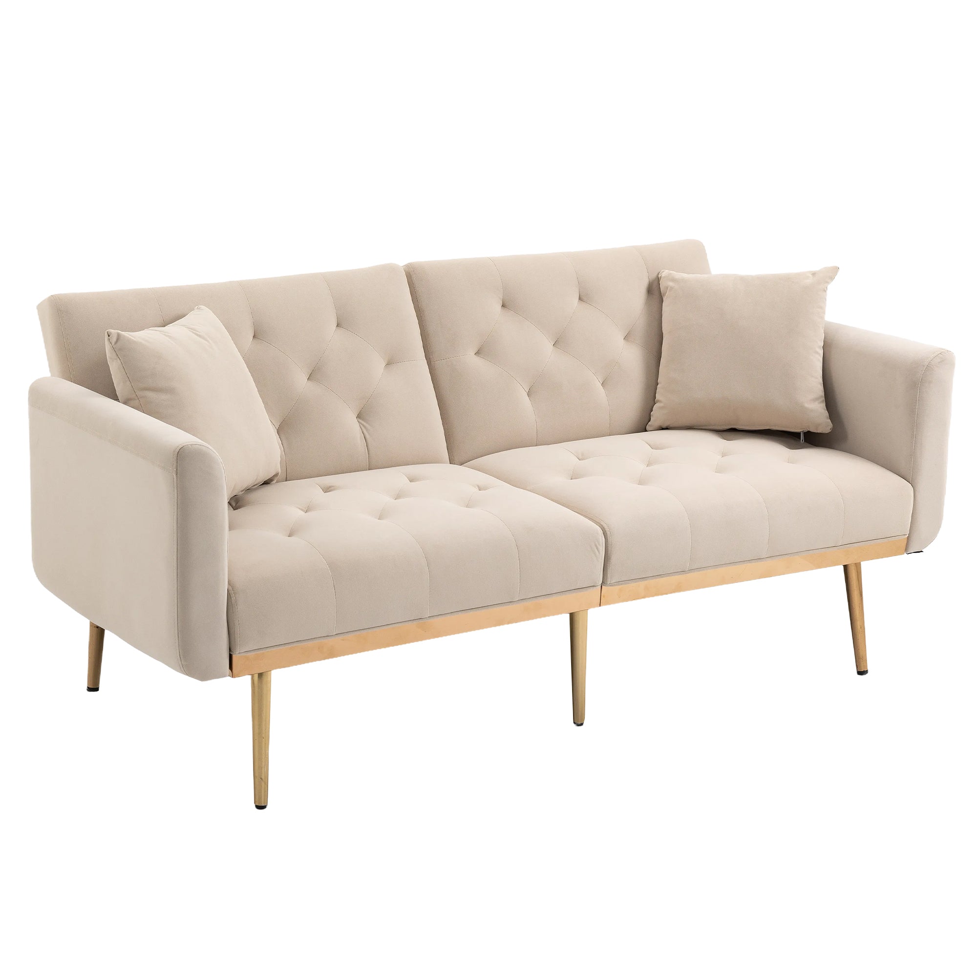 GOMYWAY 2-Seater Sofa 3-Speed Adjustable Backrest Gold Metal Legs Velvet