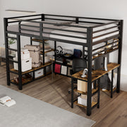 Loft Bed with Desk, Storage, Sturdy Slats, 4-Step Ladder, 120x200cm, Iron + Chipboard Black/Dark