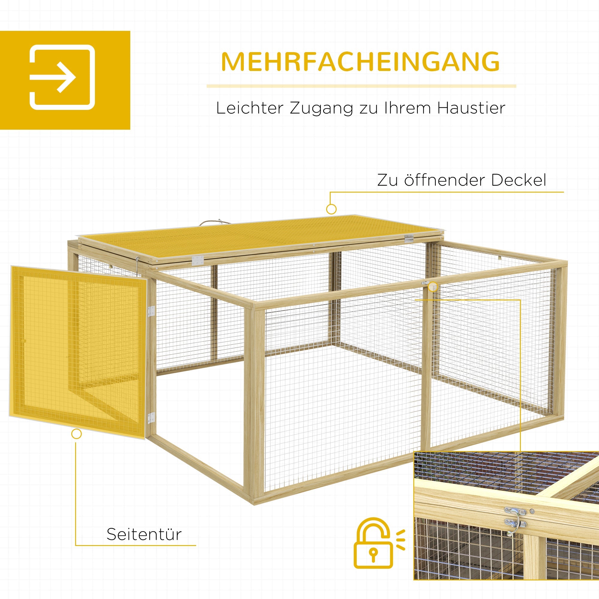 Wooden Rabbit Hutch, Foldable Outdoor Run with Roof, Natural Wood