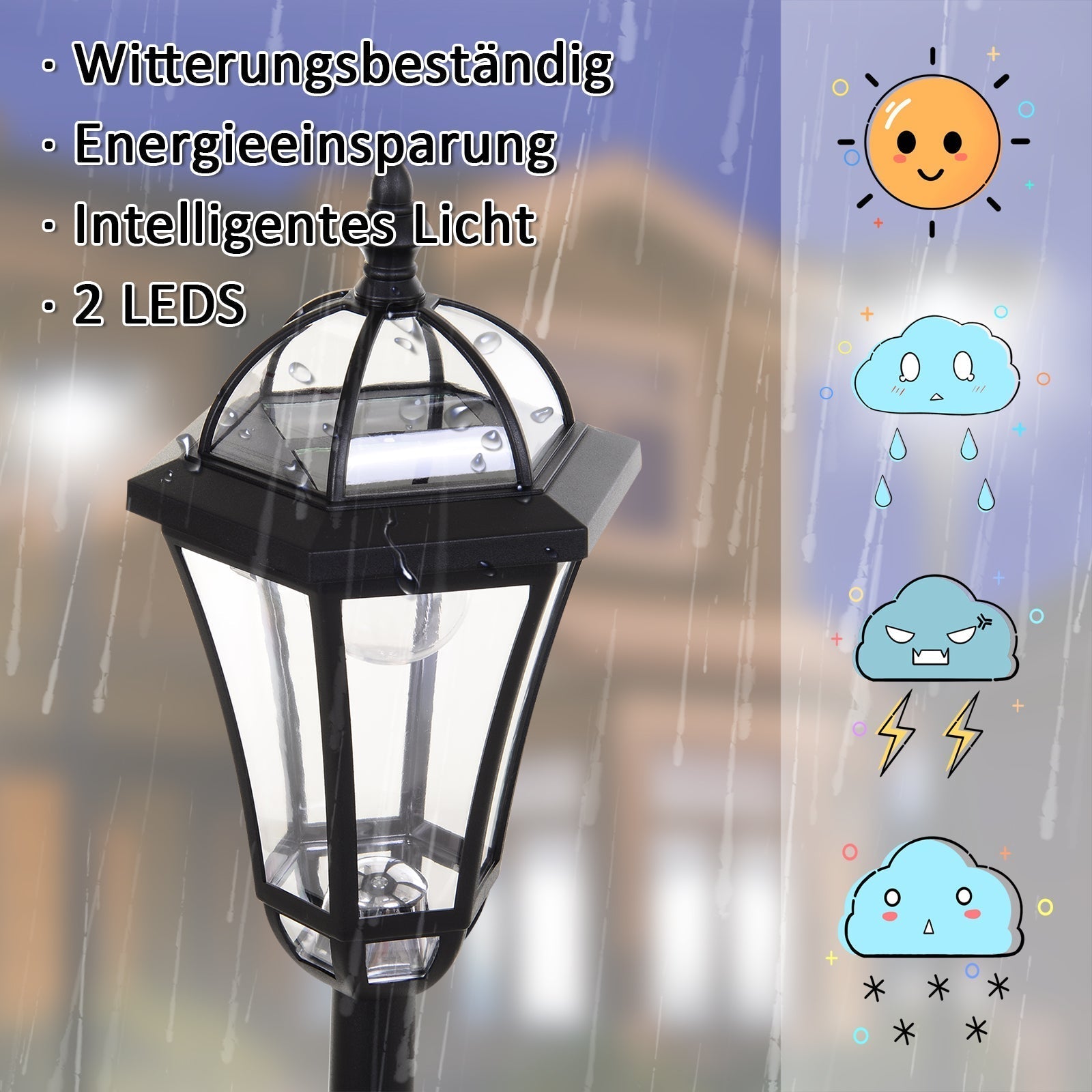 Solar LED Street Lights 2-pack Waterproof Energy Saving Stainless Steel, Black