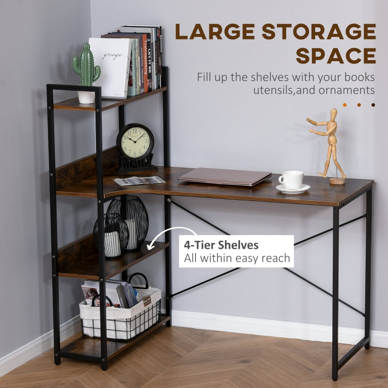 Office Desk, 120 CM with Storage Shelves and Metal Frame, Rustic Brown