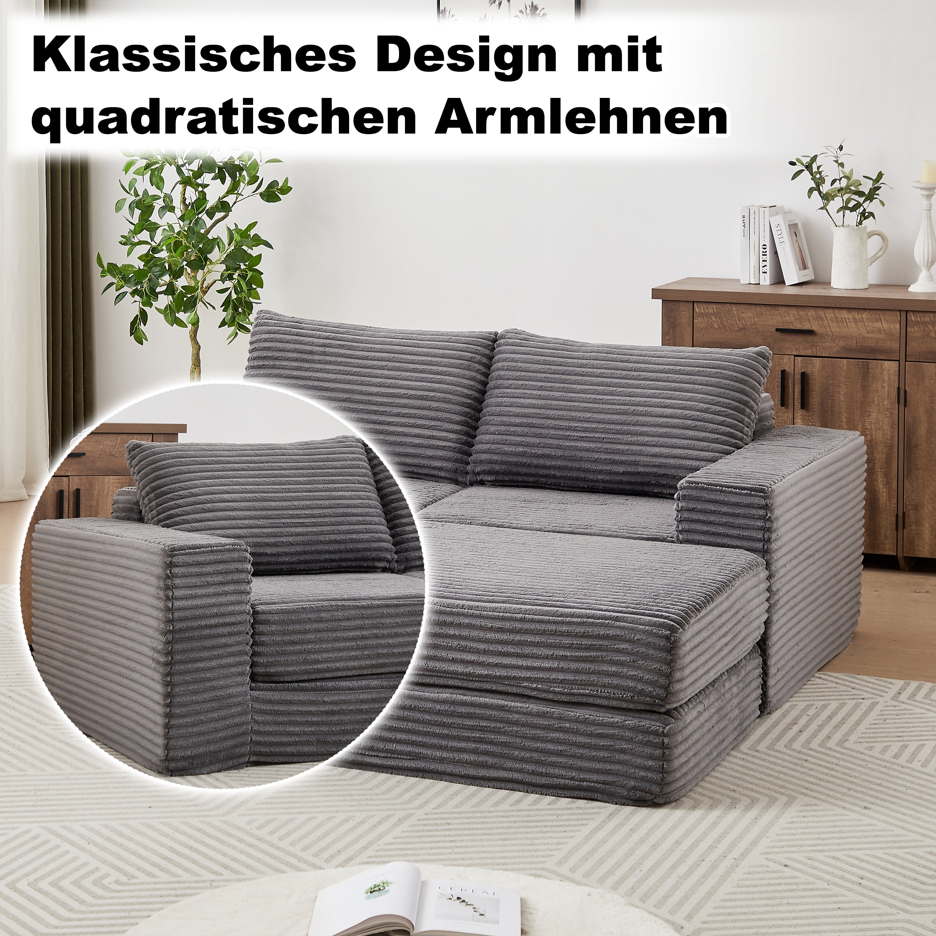 Sofa Bed 2-in-1 Modular with Removable Footstool Corduroy