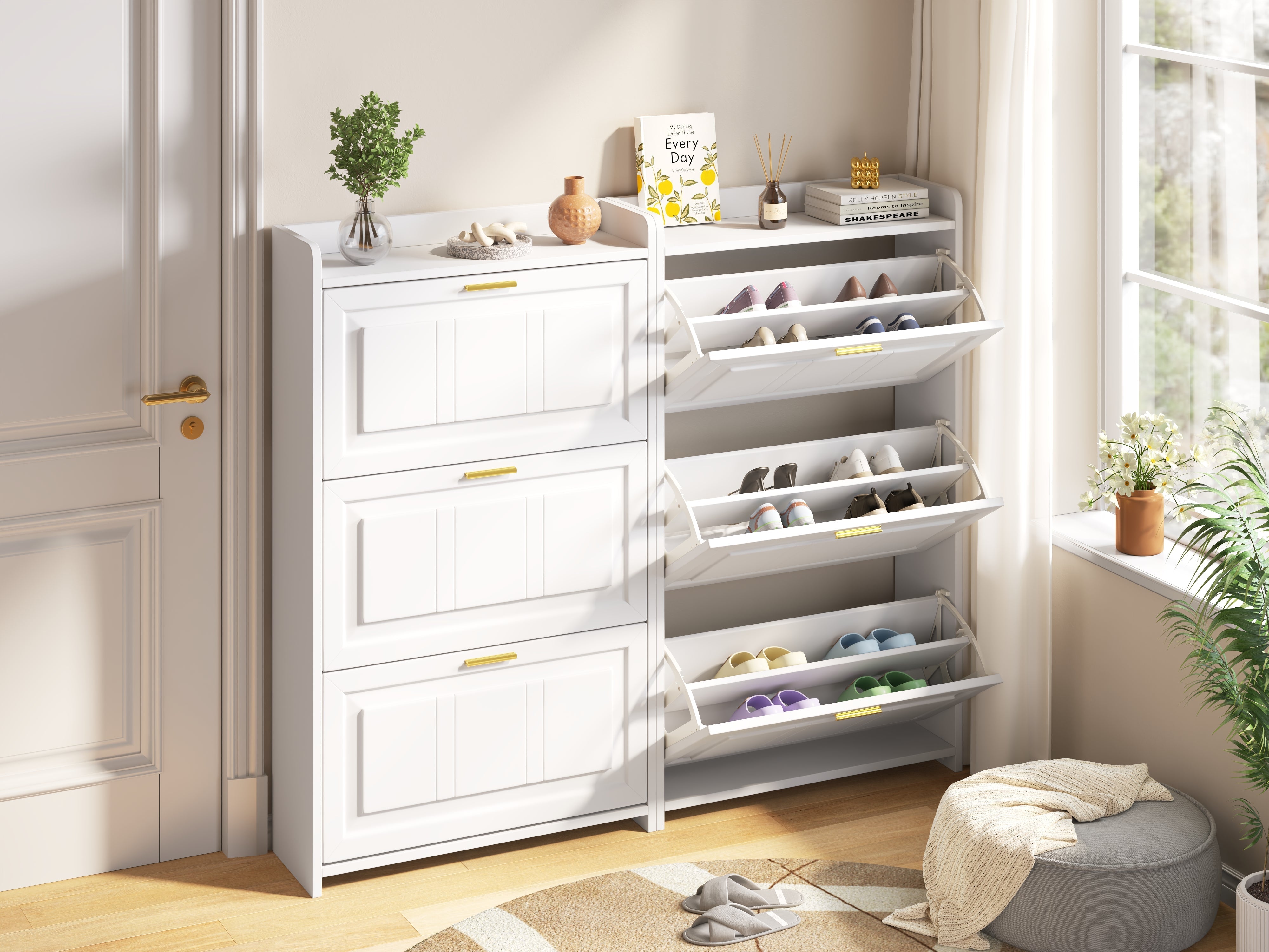 Shoe Cabinet Set Tall Storage 6 Compartments 70x24x120cm White MDF+Chipboard 2-piece