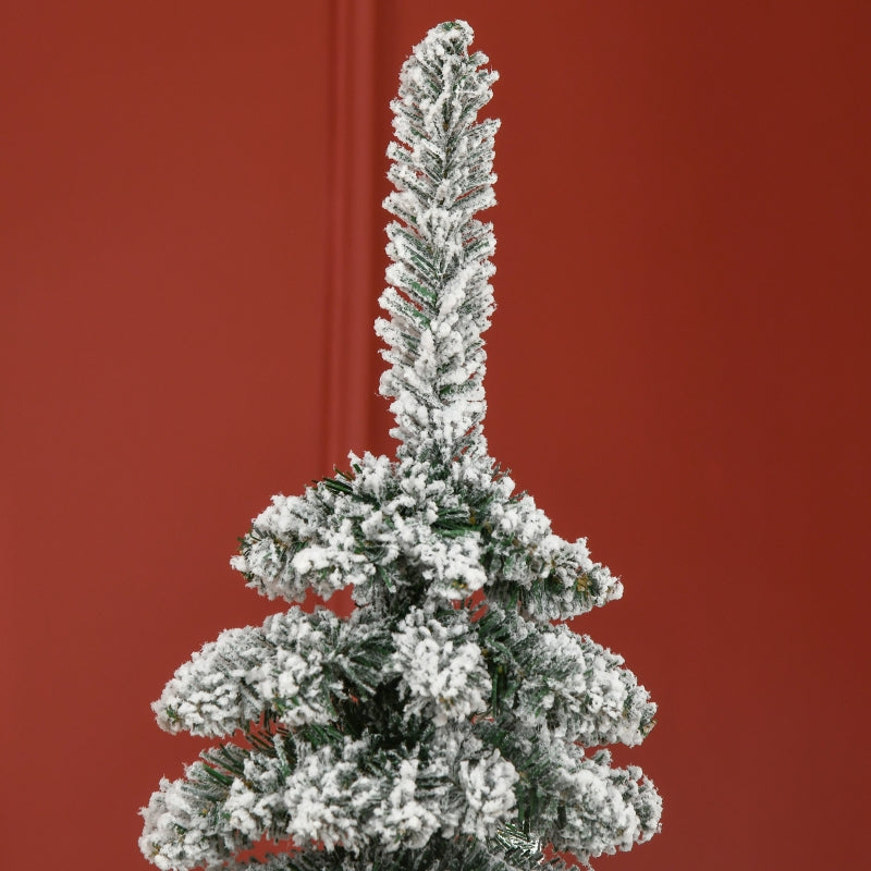Artificial Christmas Tree, Slim Snow-Covered Fireproof, Green/White