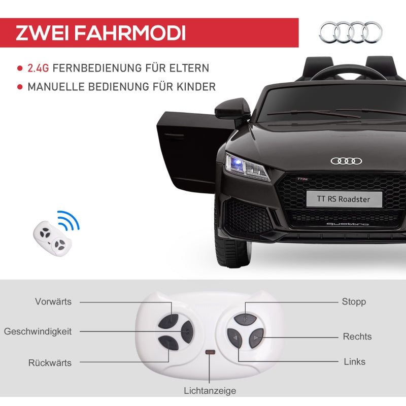 Audi Kinder-Elektroauto, 2.4G Fernbedienung, Musik, Hupe, LED, USB, Schwarz