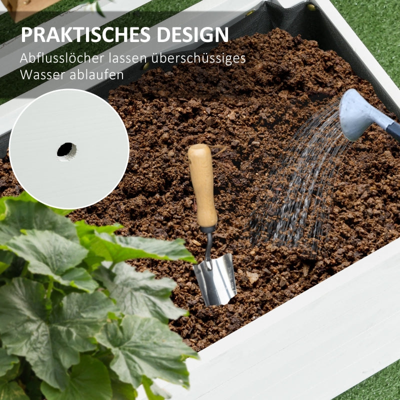 Pflanzkübel mit Rankgitter, Hochbeet mit Rollen, Naturholz Weiß