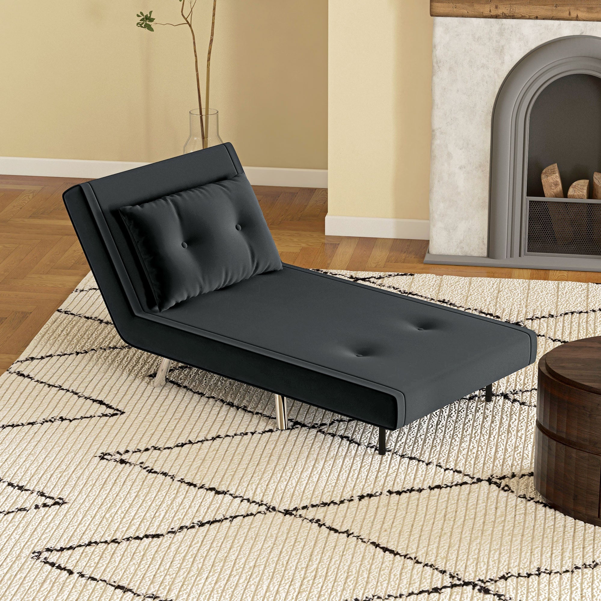 Folding Armchair, Bed Function Single Sofa, Velvet Black