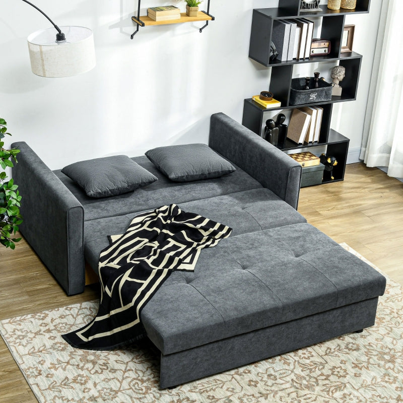 2 Seater Sofa Bed, Convertible Settee with Hidden Storage, Dark Grey Velvet