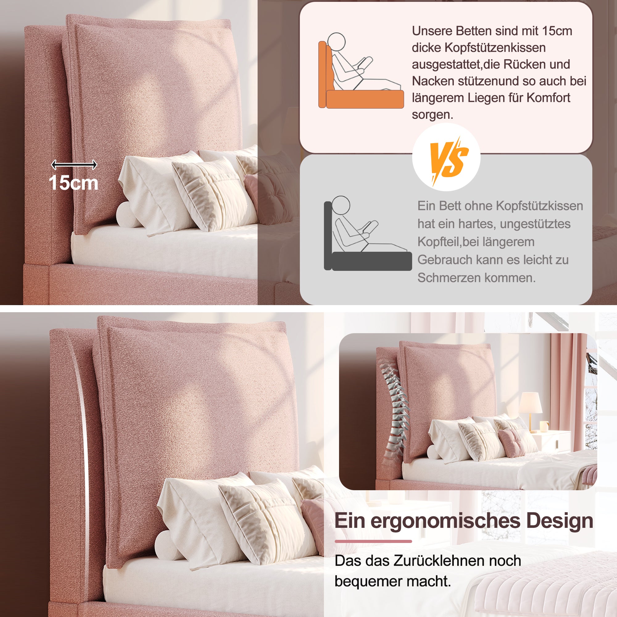 Upholstered Bed, Single/Children's Functional with Storage, Pink Chenille