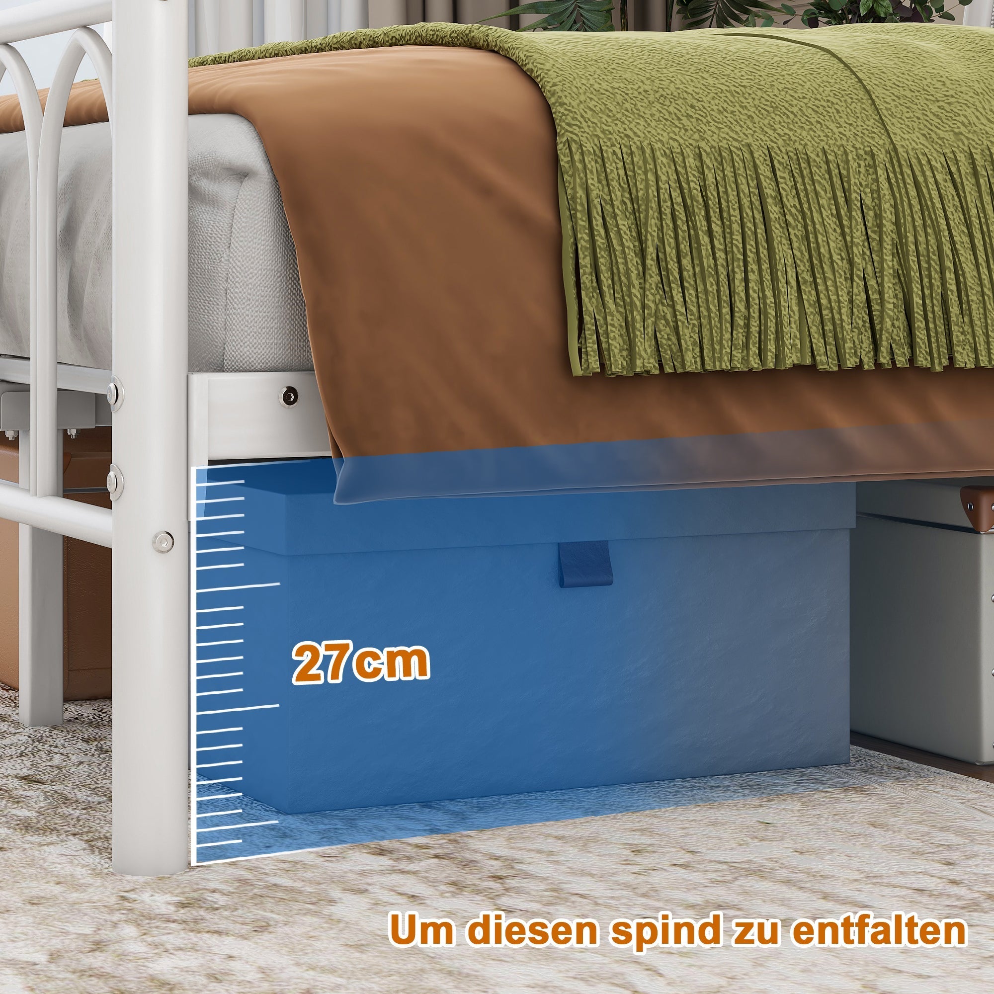 Metal Bed Frame 120x200cm, Vintage Headboard & Footboard with USB & LED, Heavy-Duty Steel, White