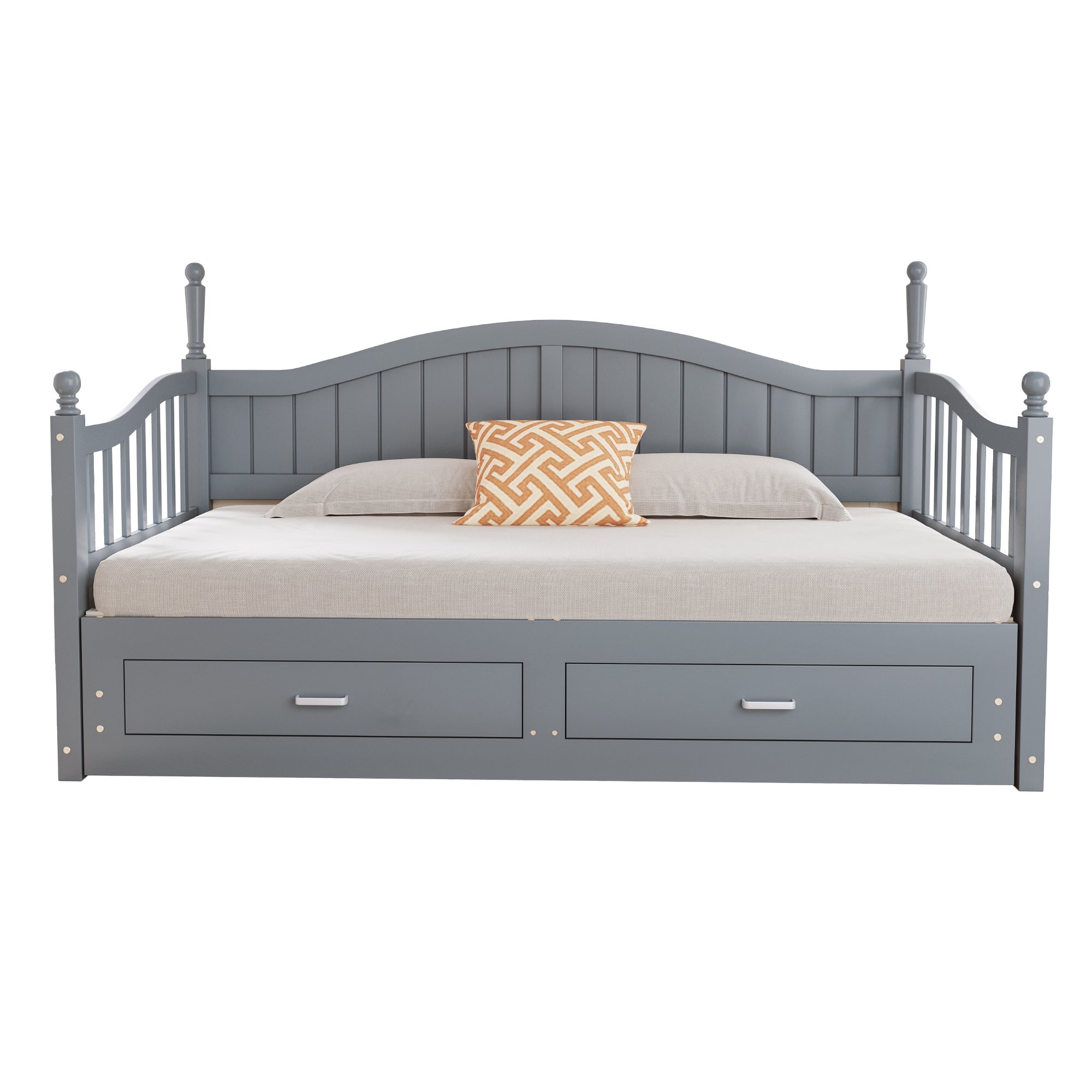 Pull-Out Sofa Bed, Solid Wood with Drawers & Slatted Frame, Pine Wood, Grey