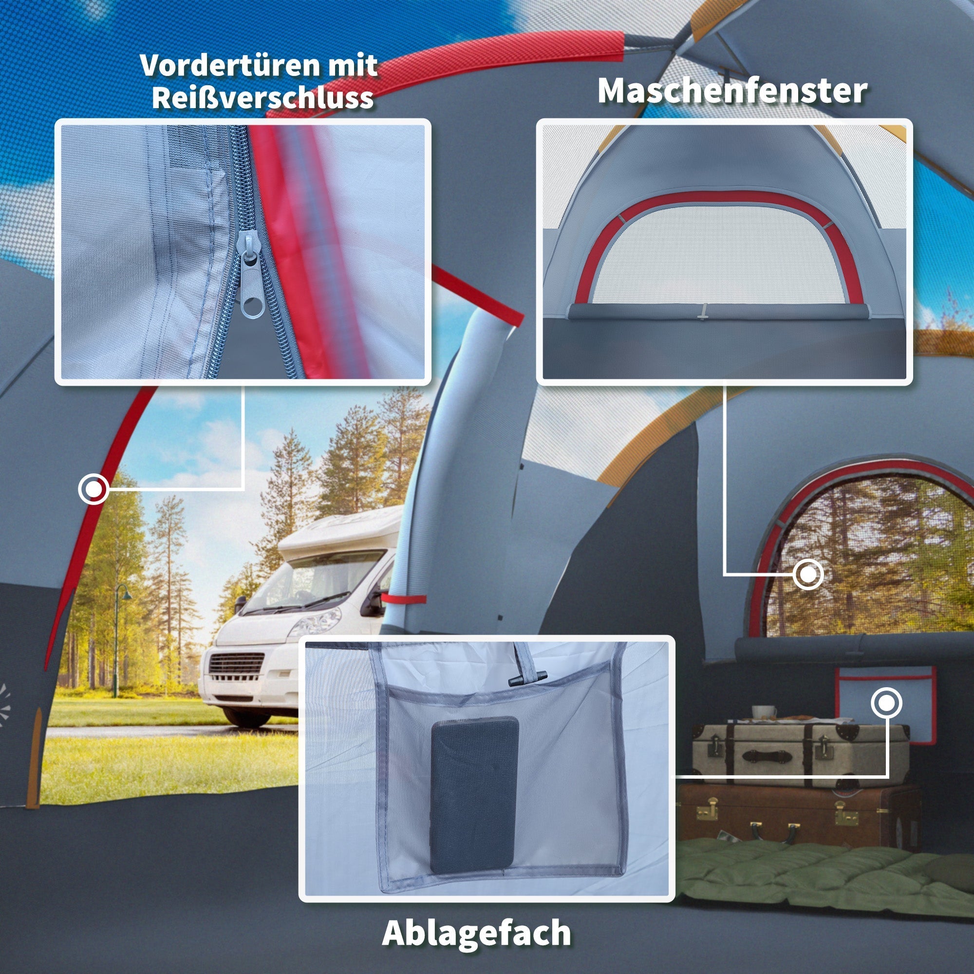 Camping Tent 5-6 Person Tunnel Dome Tent Polyester, Grey