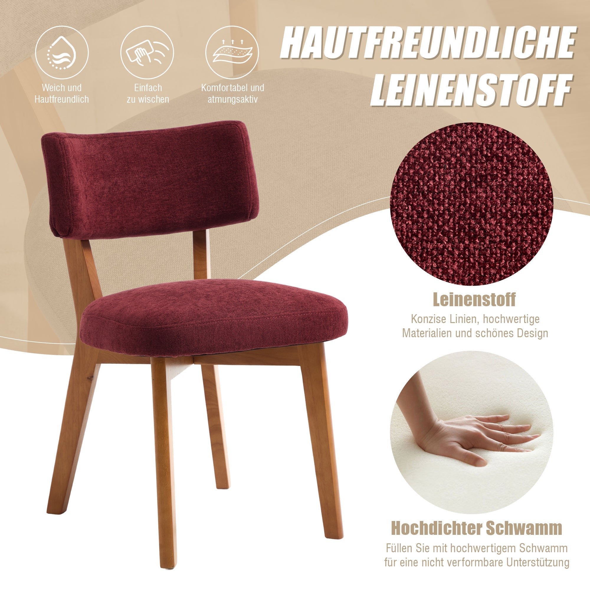 Dining Chair Set of 2, Mid-Century Style Solid Wood Legs Upholstered Seat, Fabric