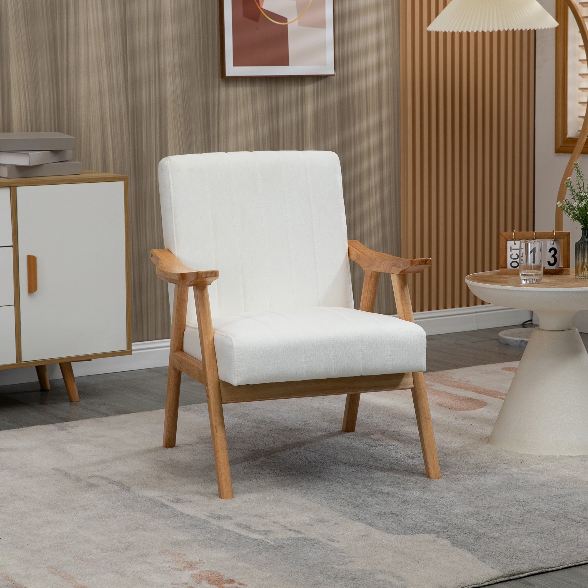 Upholstered Armchair Lounge Chair, Armrests Scandinavian Design, Cream Velvet