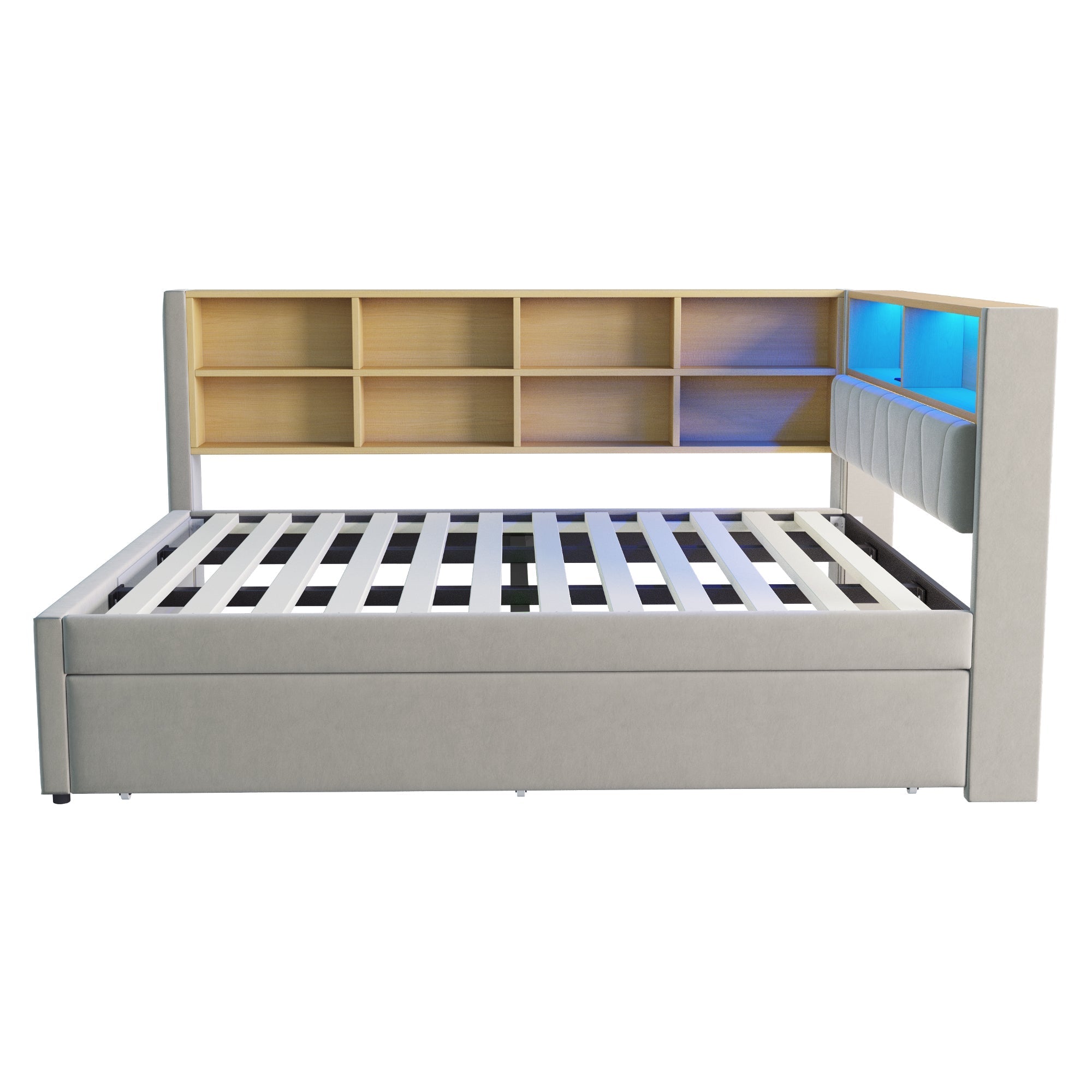 Solid Wood Sofa Bed with Pull-Out Bed, USB Ports & Storage, Grey